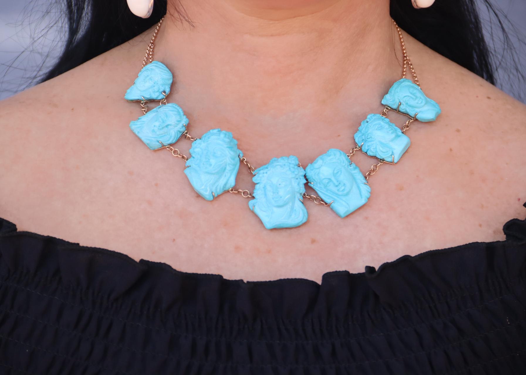 Turquoise 14 Karat Yellow Gold Choker Necklace For Sale 1