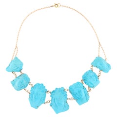 Collier ras du cou en or jaune 14 carats avec turquoise