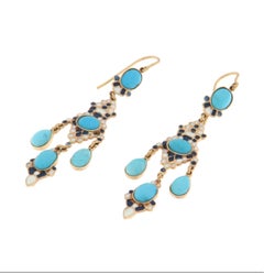 Turquoise 14 Karat Yellow Gold Drop Earrings