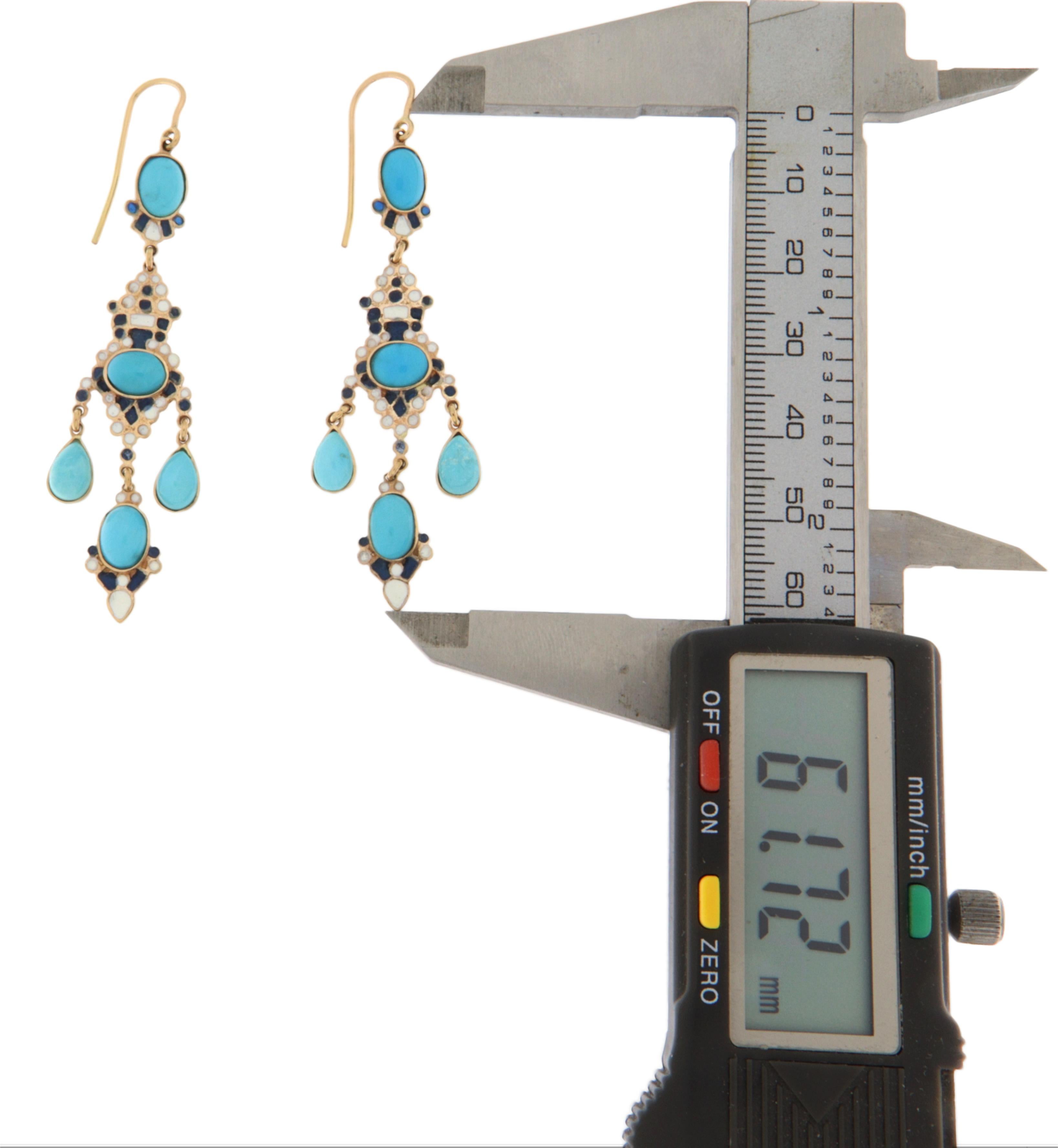 Artisan Pendants d'oreilles en or jaune 14 carats et turquoise en vente