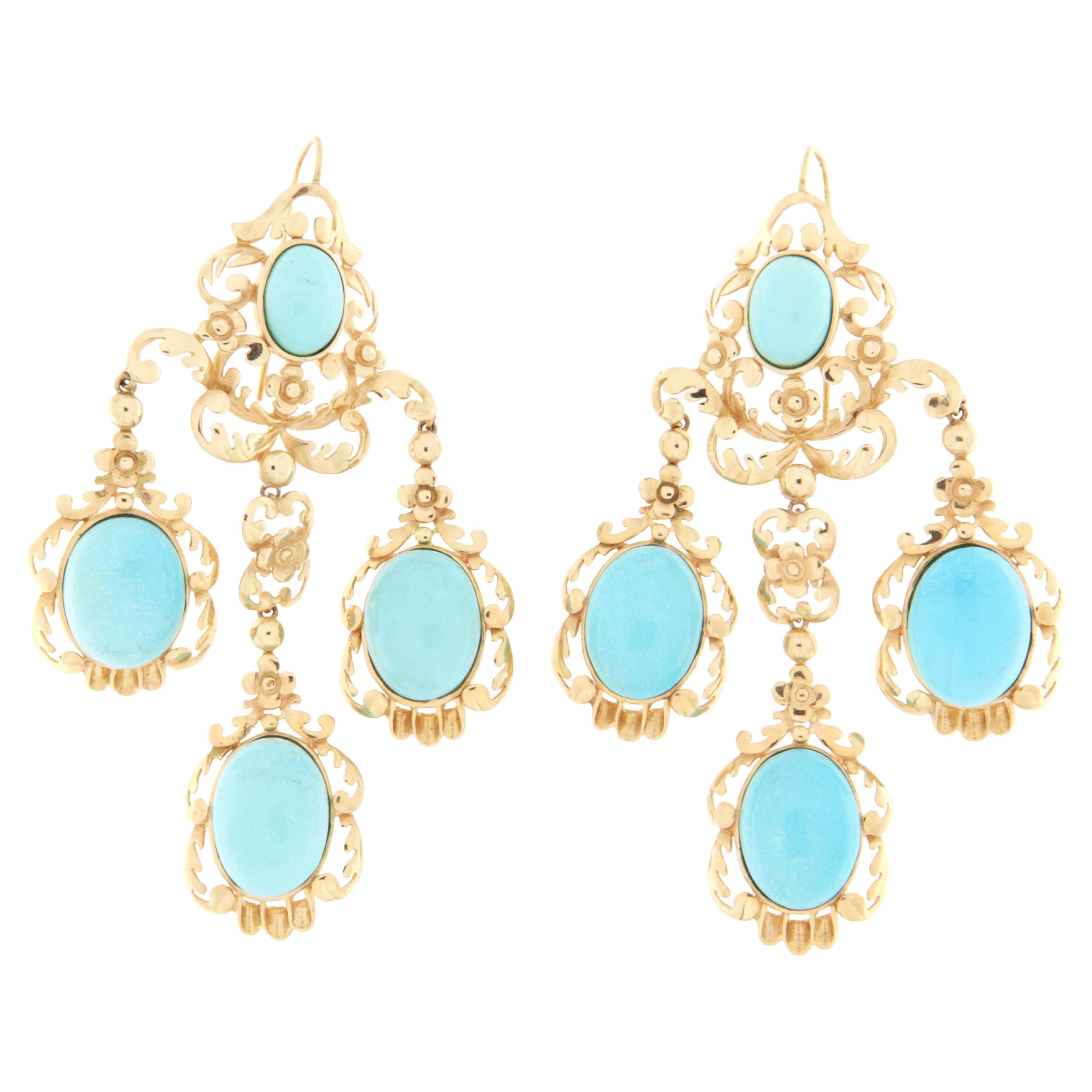 Pendientes Gota Turquesa Oro Amarillo 14 Kilates