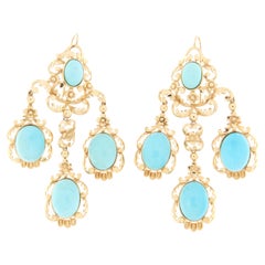 Turquoise 14 Karat Yellow Gold Drop Earrings