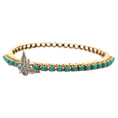 Türkis 14 Karat Gelbgold Scharnier-Armreif Armband mit Scharnier Diamant Schmetterlingsakzent