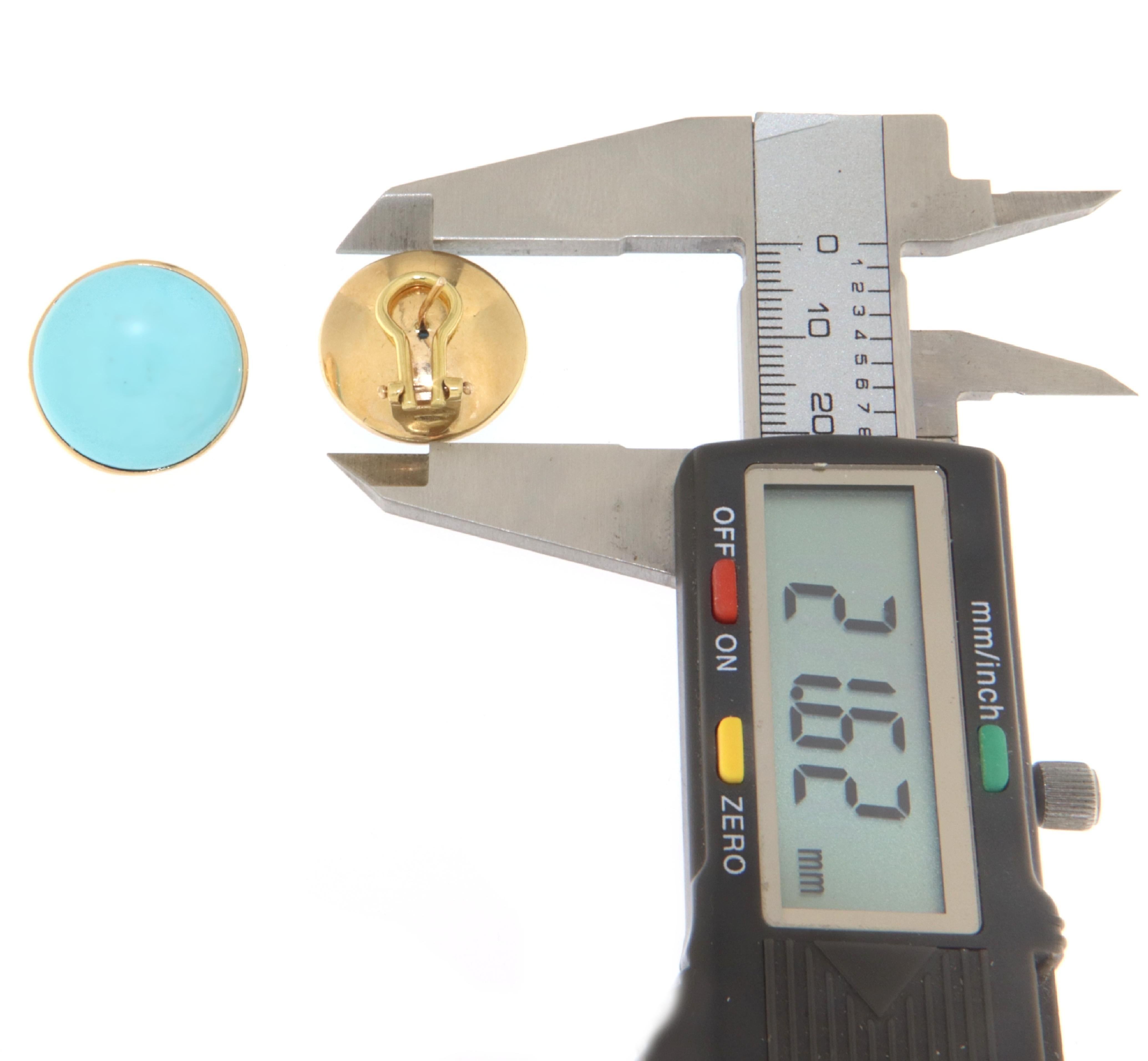 Round Cut Turquoise 14 Karat Yellow Gold Stud Earrings For Sale