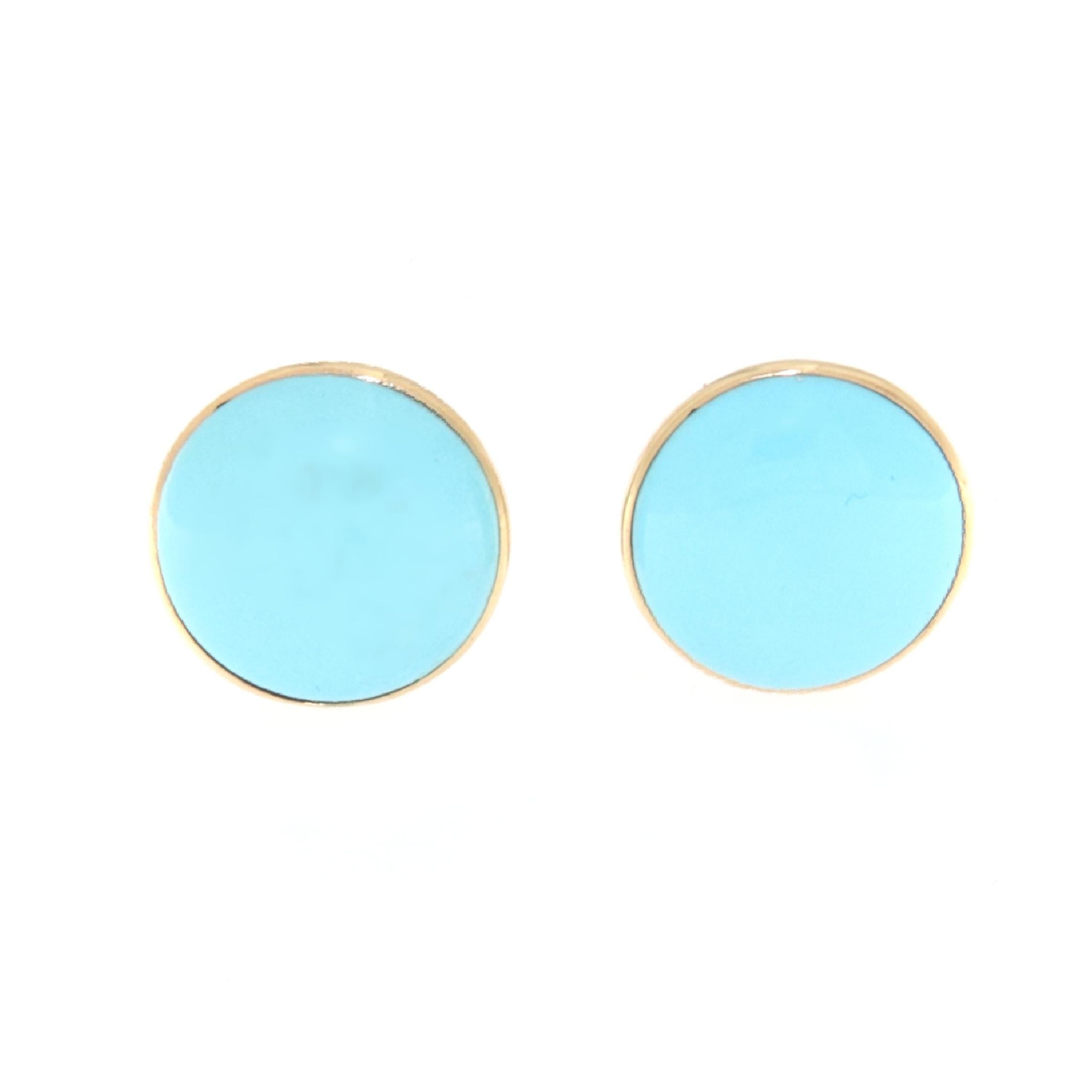 Turquoise 14 Karat Yellow Gold Stud Earrings In New Condition For Sale In Marcianise, IT