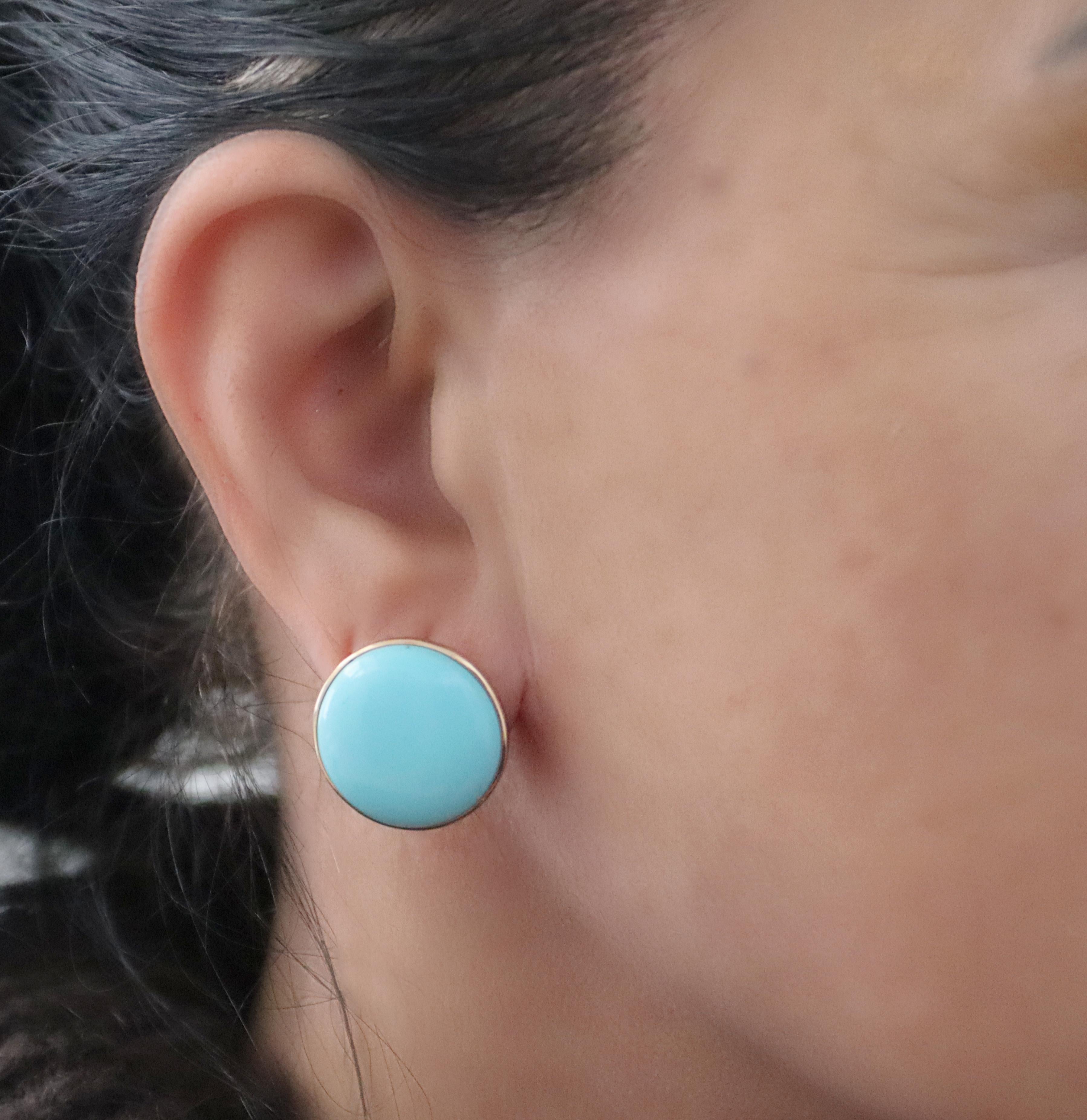 Clous d'oreilles en or jaune 14 carats et turquoise en vente 1