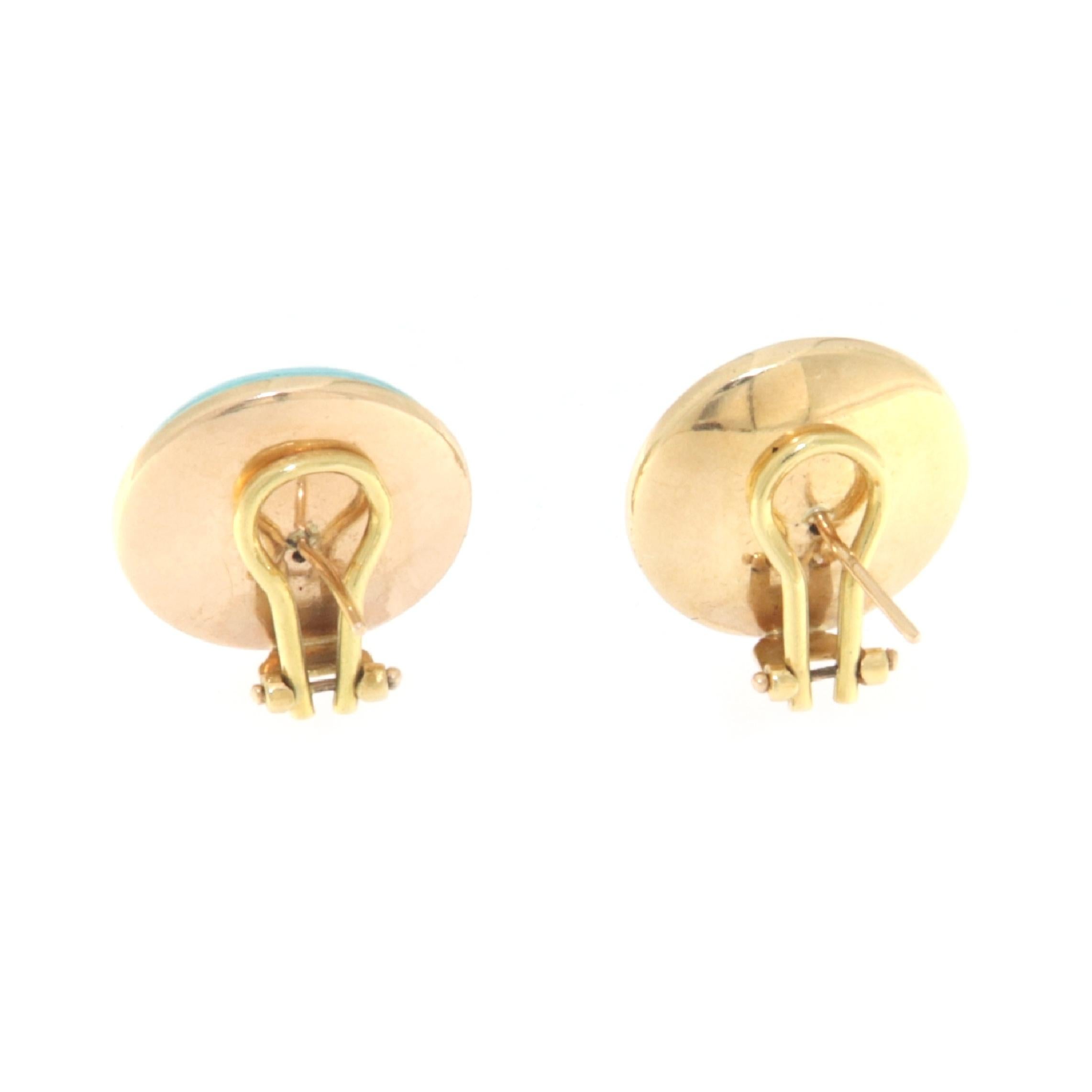 Turquoise 14 Karat Yellow Gold Stud Earrings For Sale 2