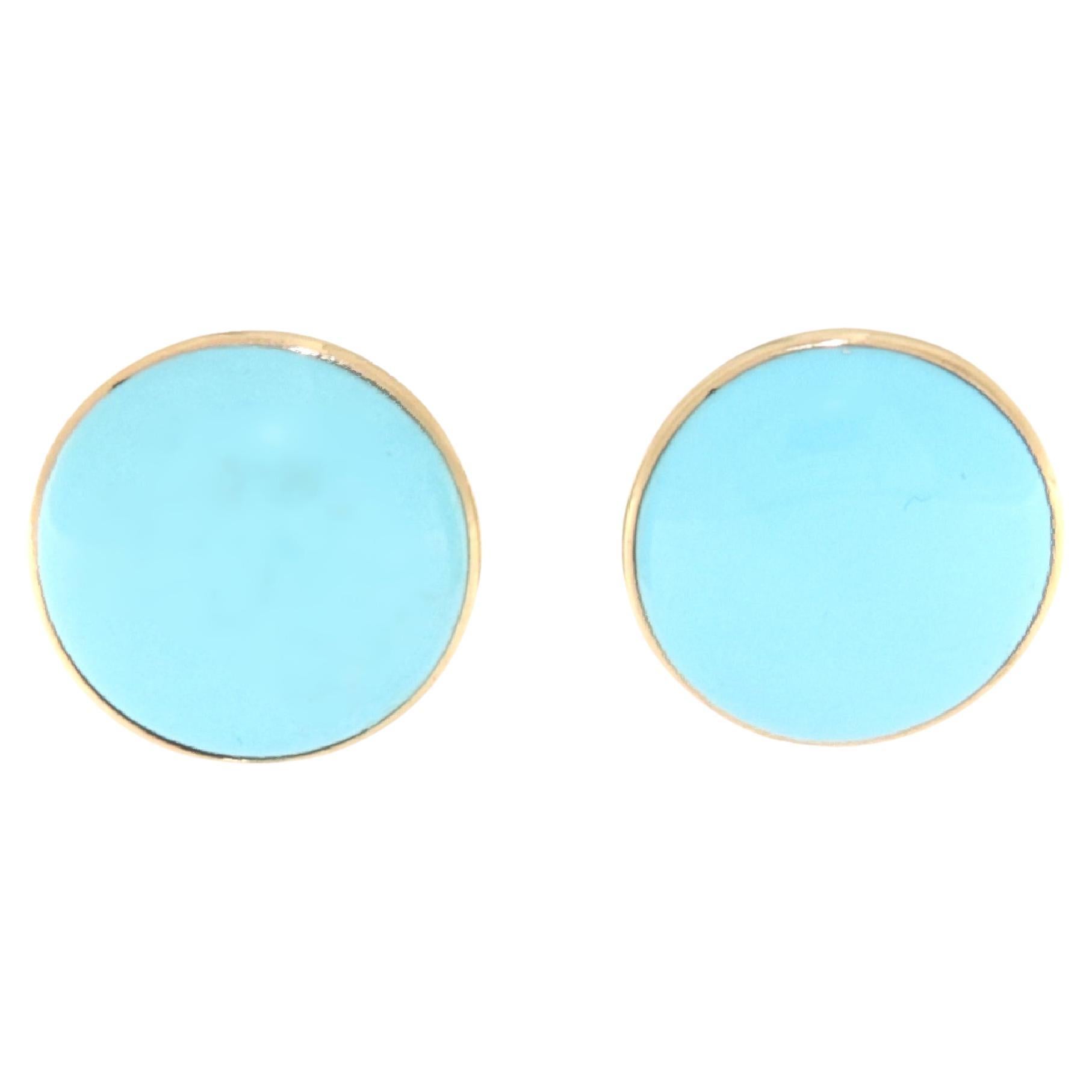 Turquoise 14 Karat Yellow Gold Stud Earrings For Sale