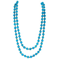 Turquoise 14 Karat Yellow Gold Vintage Bead Necklace