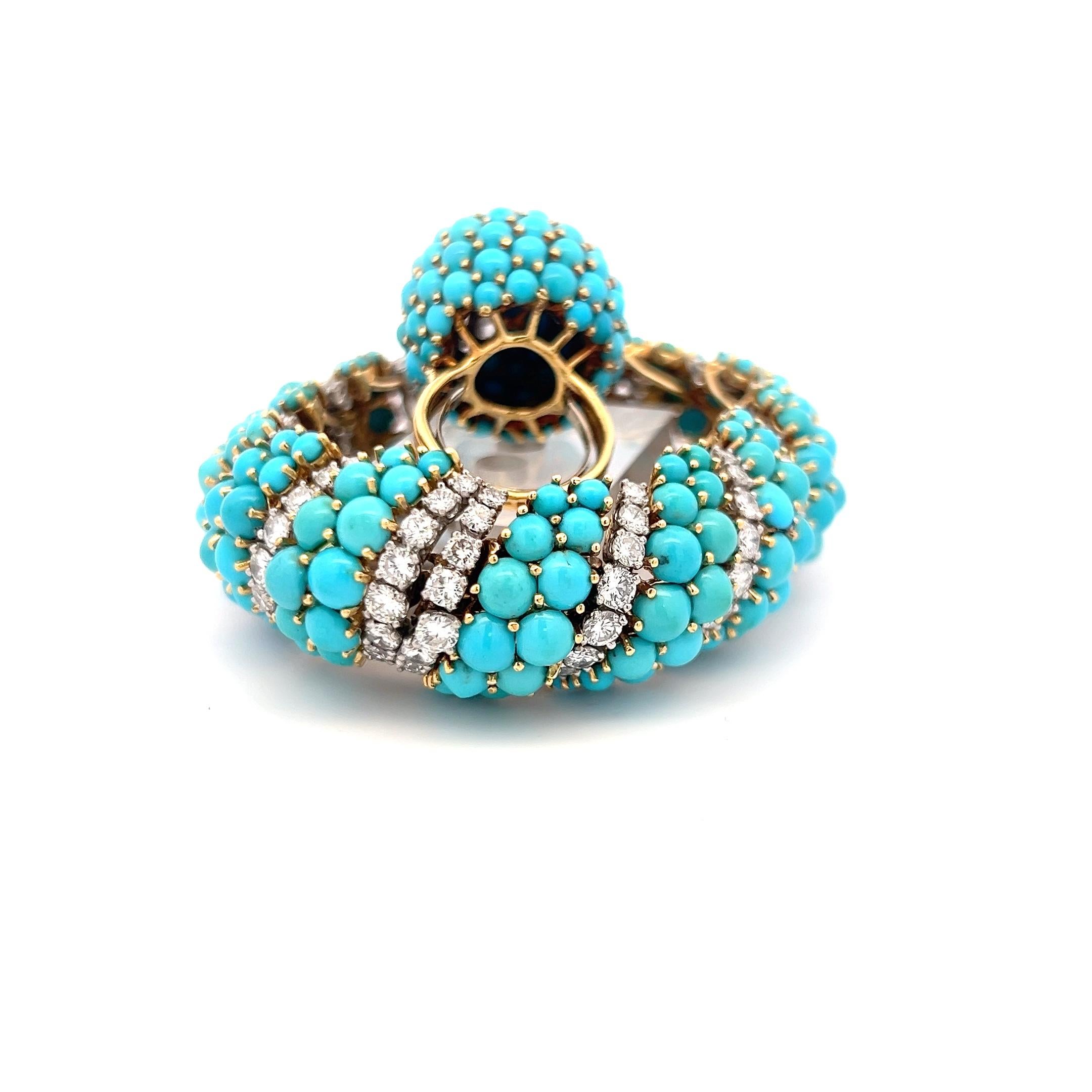 Bracelet et bague en or jaune 18K avec turquoise et diamant 14.22ct G VS en vente 7