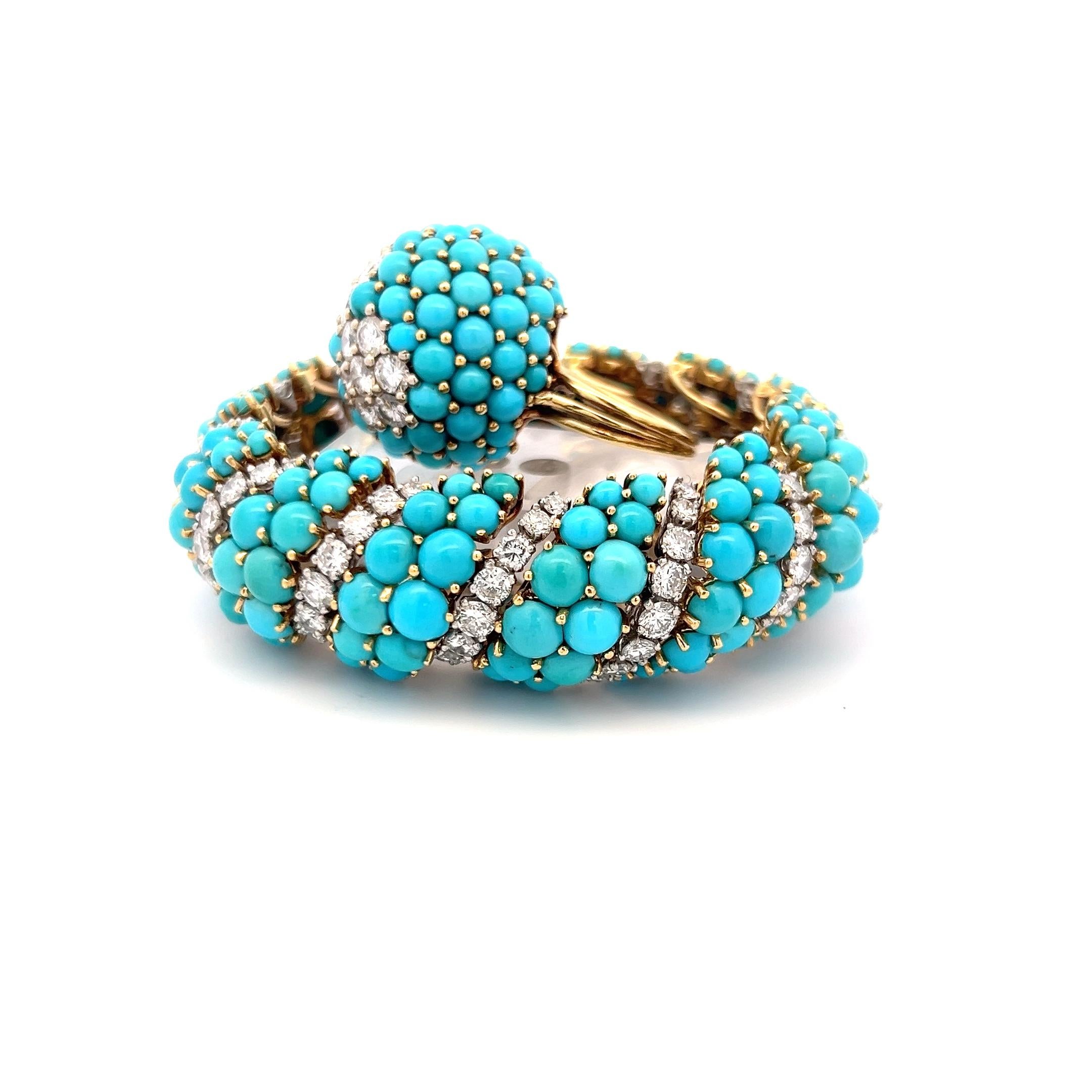 Bracelet et bague en or jaune 18K avec turquoise et diamant 14.22ct G VS en vente 8