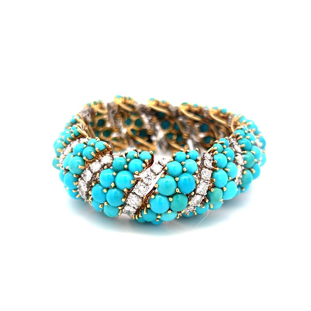 Bracelet et bague en or jaune 18K avec turquoise et diamant 14.22ct G VS en vente 10