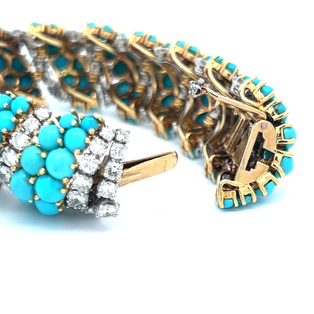 Bracelet et bague en or jaune 18K avec turquoise et diamant 14.22ct G VS en vente 11