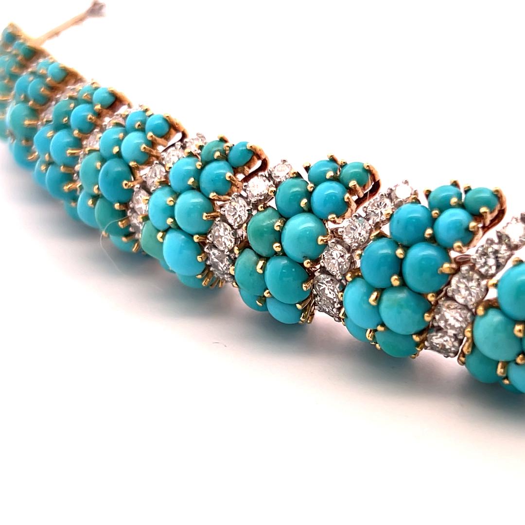 Bracelet et bague en or jaune 18K avec turquoise et diamant 14.22ct G VS en vente 12