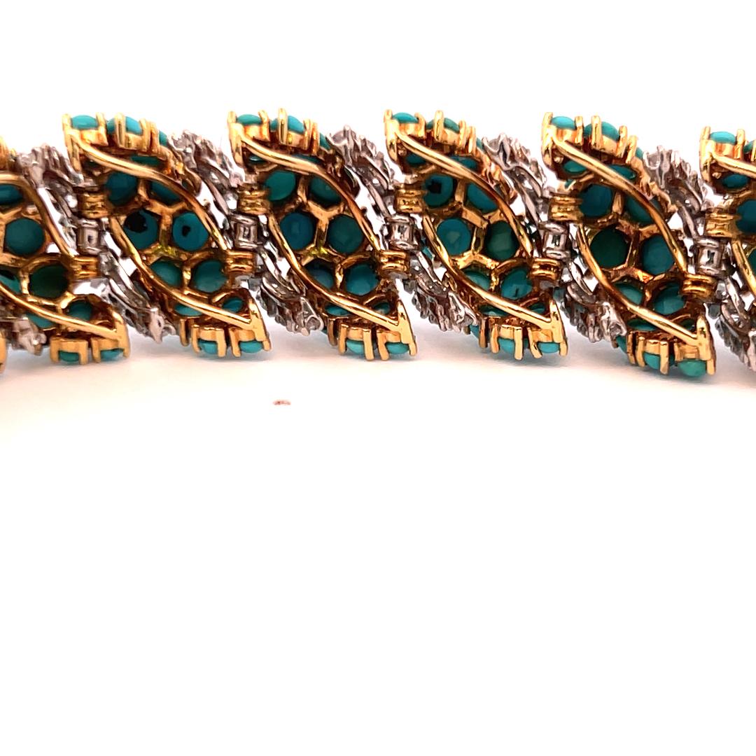 Bracelet et bague en or jaune 18K avec turquoise et diamant 14.22ct G VS en vente 13