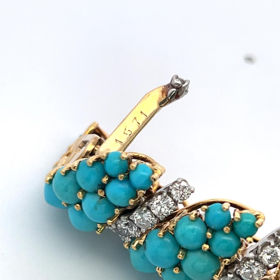 Bracelet et bague en or jaune 18K avec turquoise et diamant 14.22ct G VS en vente 14