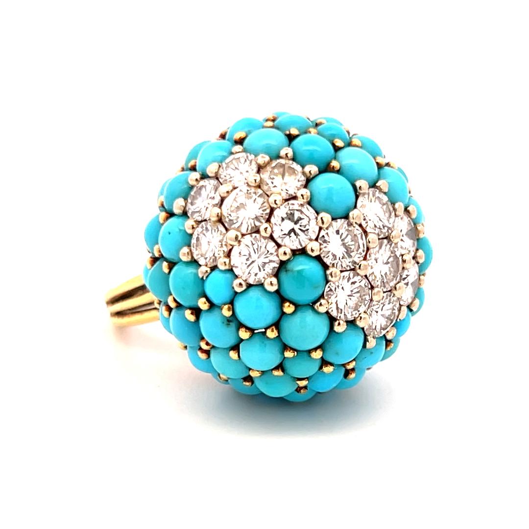 Taille brillant Bracelet et bague en or jaune 18K avec turquoise et diamant 14.22ct G VS en vente