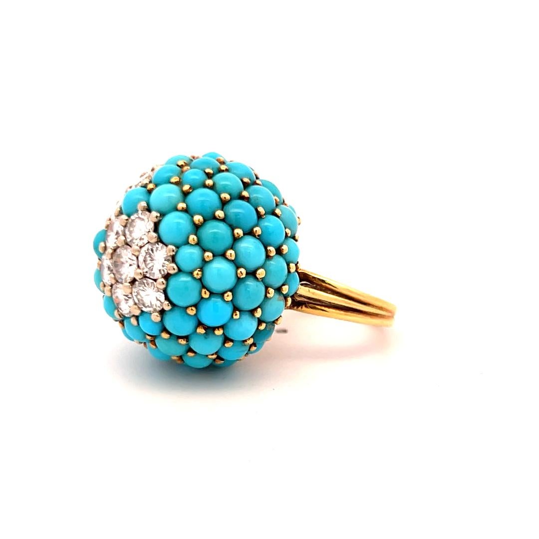 Bracelet et bague en or jaune 18K avec turquoise et diamant 14.22ct G VS Bon état - En vente à New York, NY