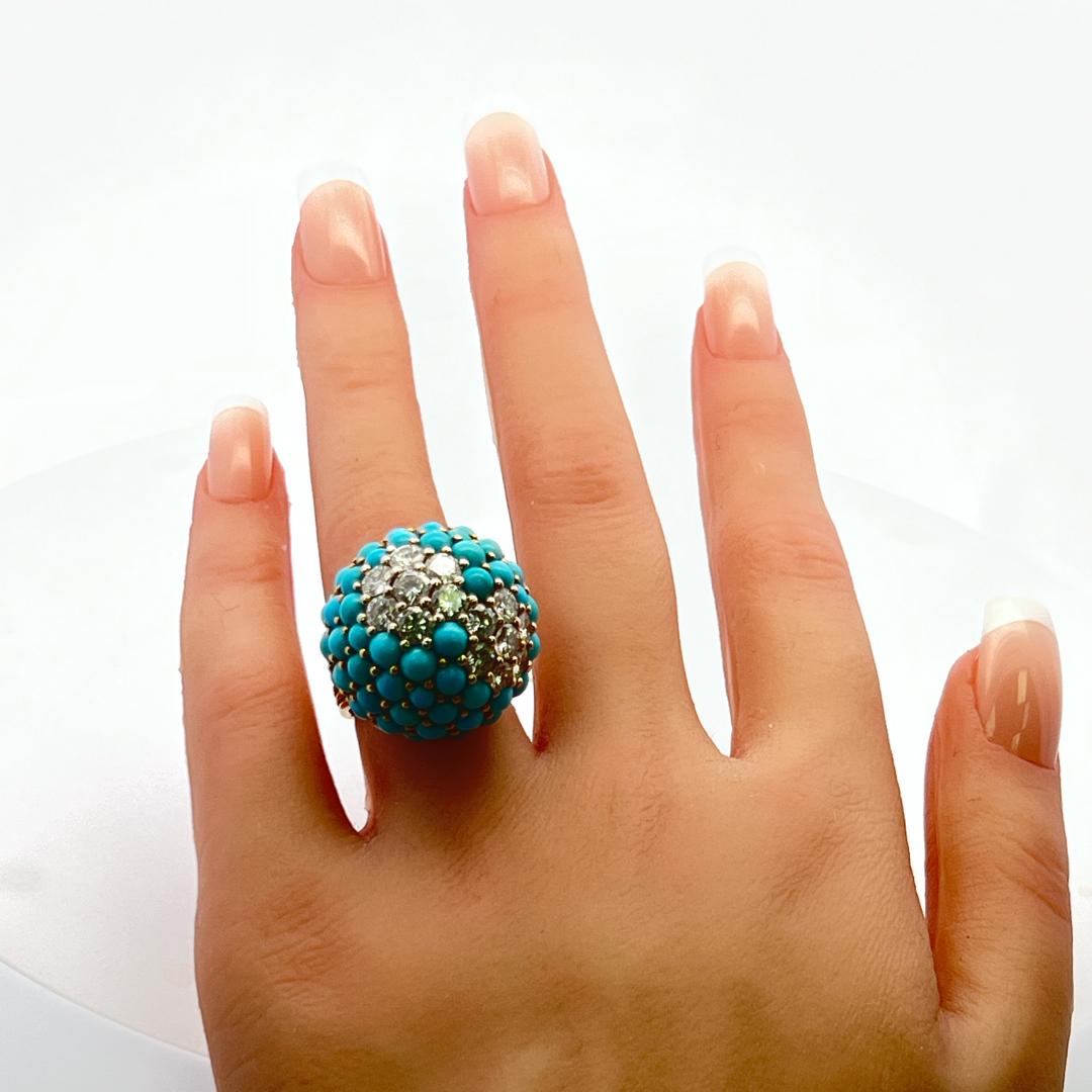 Bracelet et bague en or jaune 18K avec turquoise et diamant 14.22ct G VS en vente 4