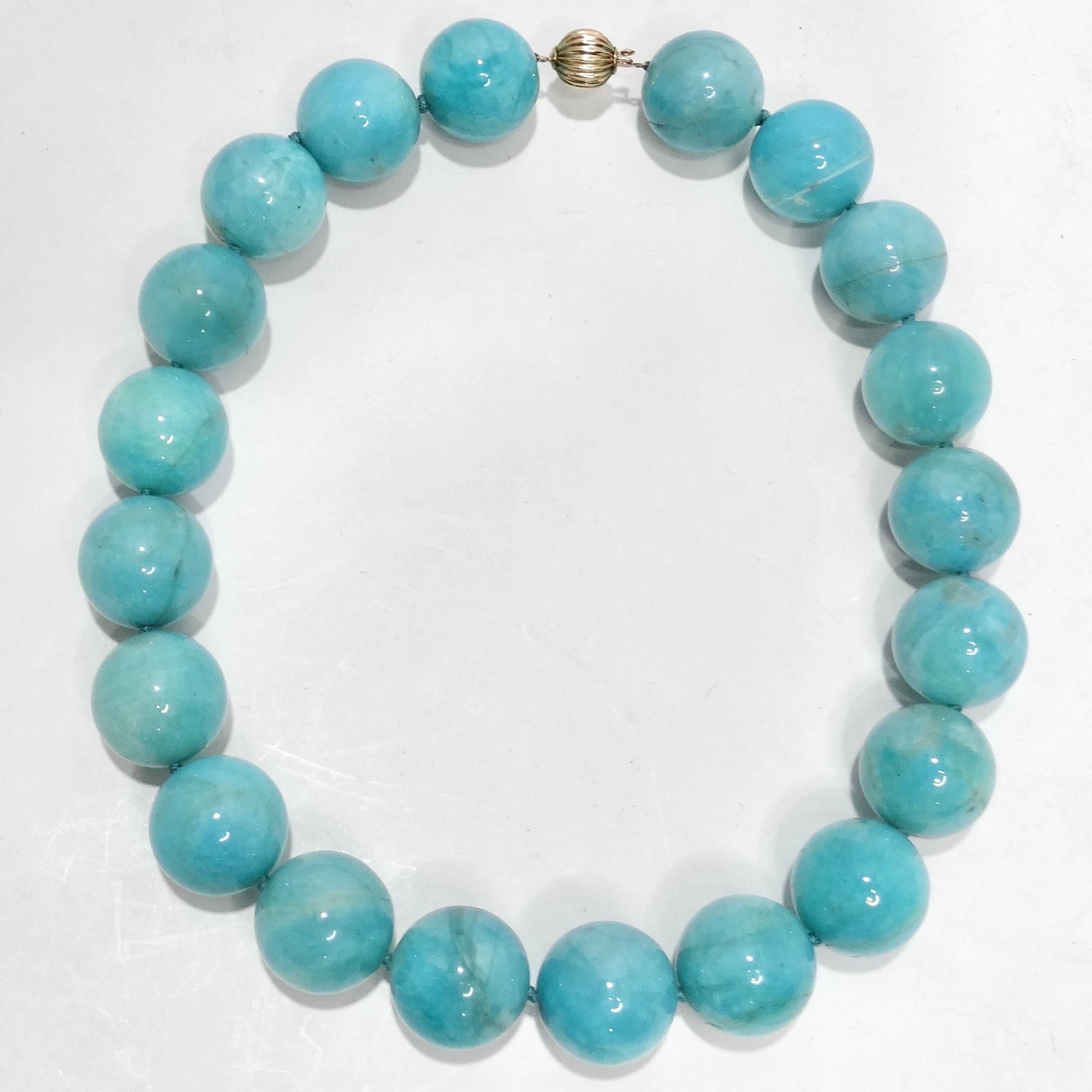 Ball Cut Turquoise 14K Gold Choker Necklace