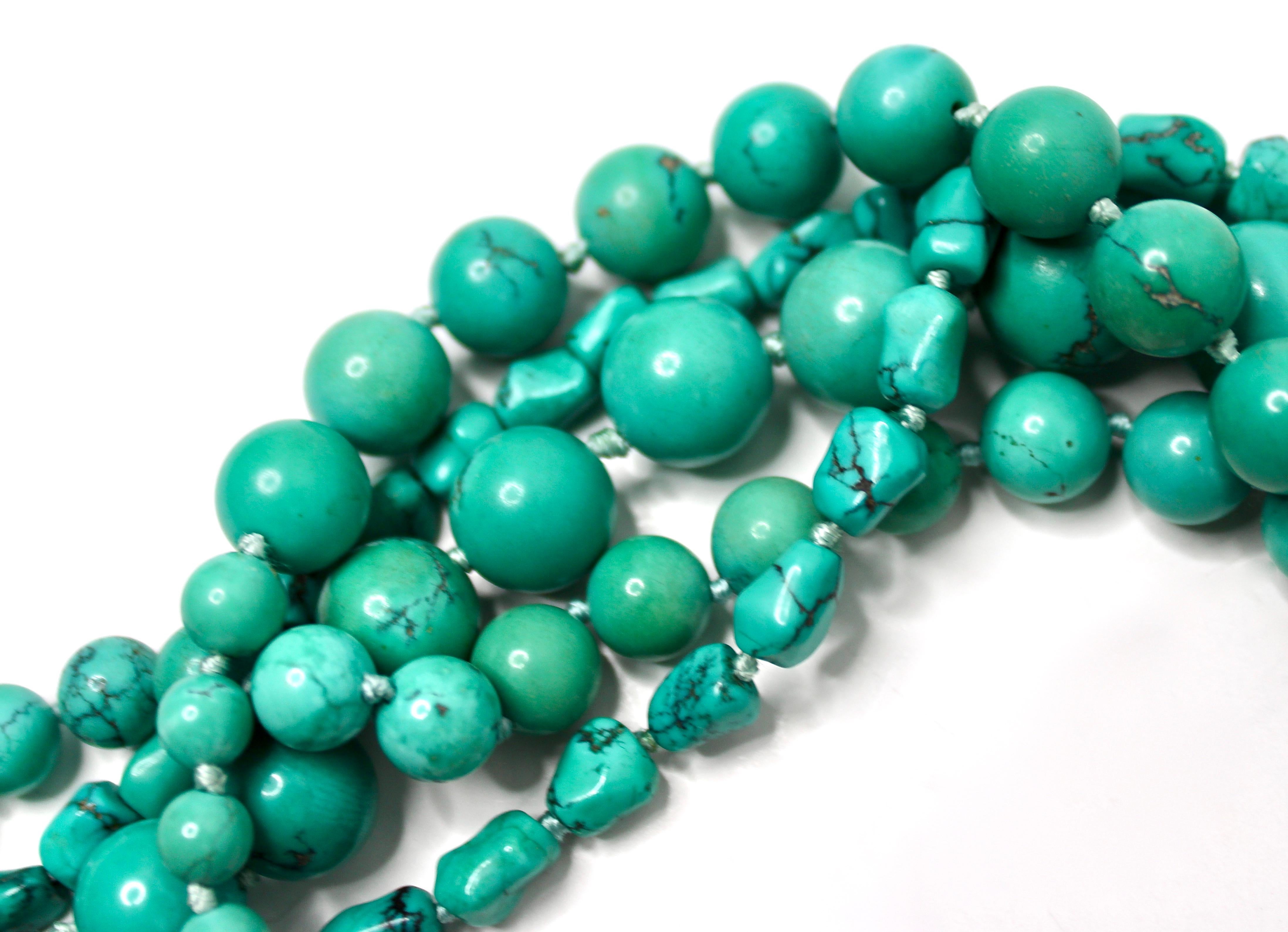 Donna Collana di perline con motivo ape in turchese, oro 14k e diamanti, circa anni '70 in vendita