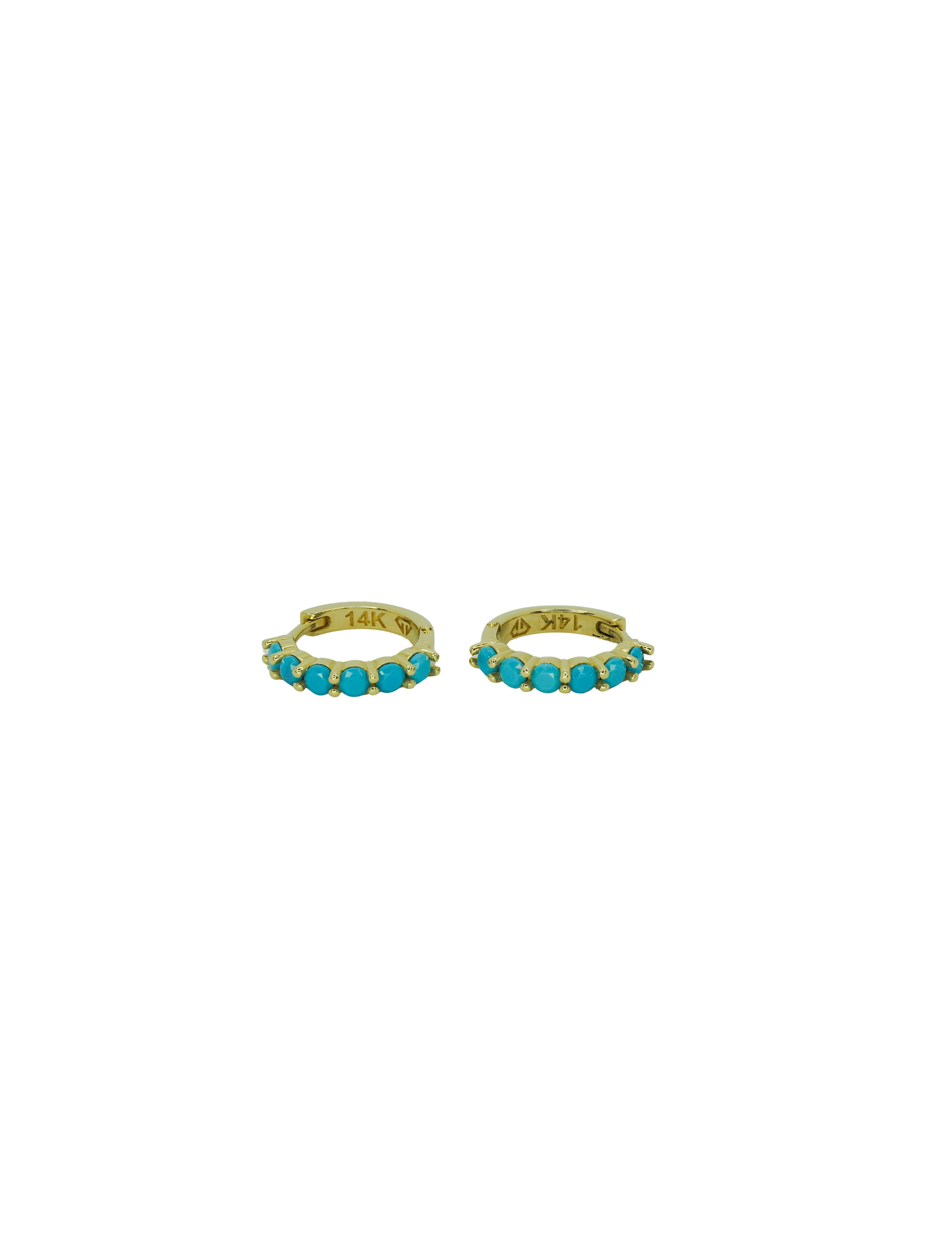 Türkis 14k Gold Huggy Creolen. im Zustand „Neu“ im Angebot in Istanbul, TR