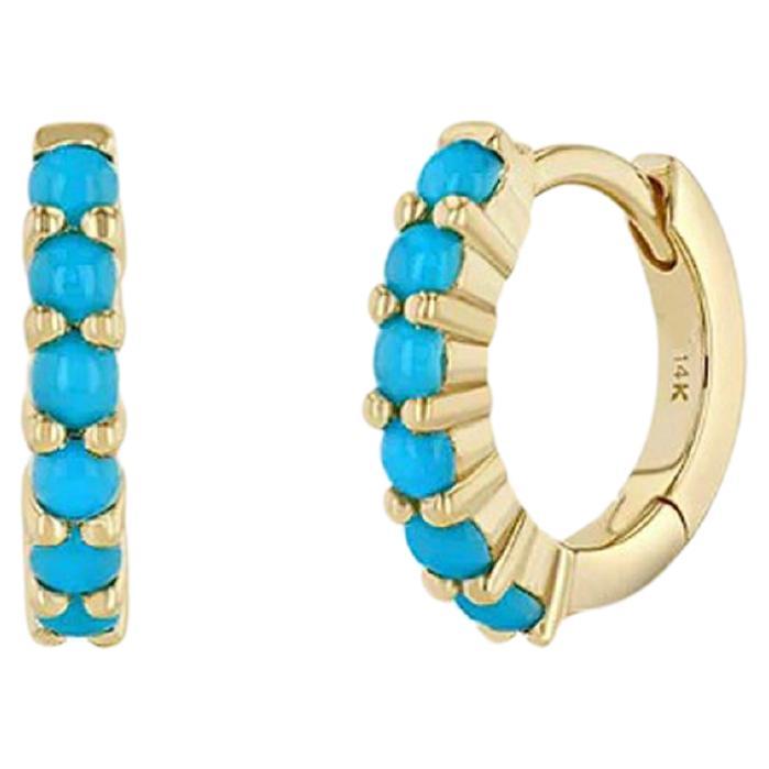Turquoise 14k Gold Huggy Hoop Earrings.