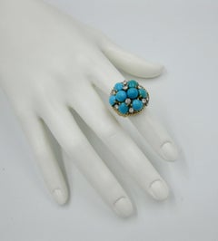 Persian Turquoise 1.5 Carat Diamond Cocktail Ring 14 Karat Gold  Mid Century