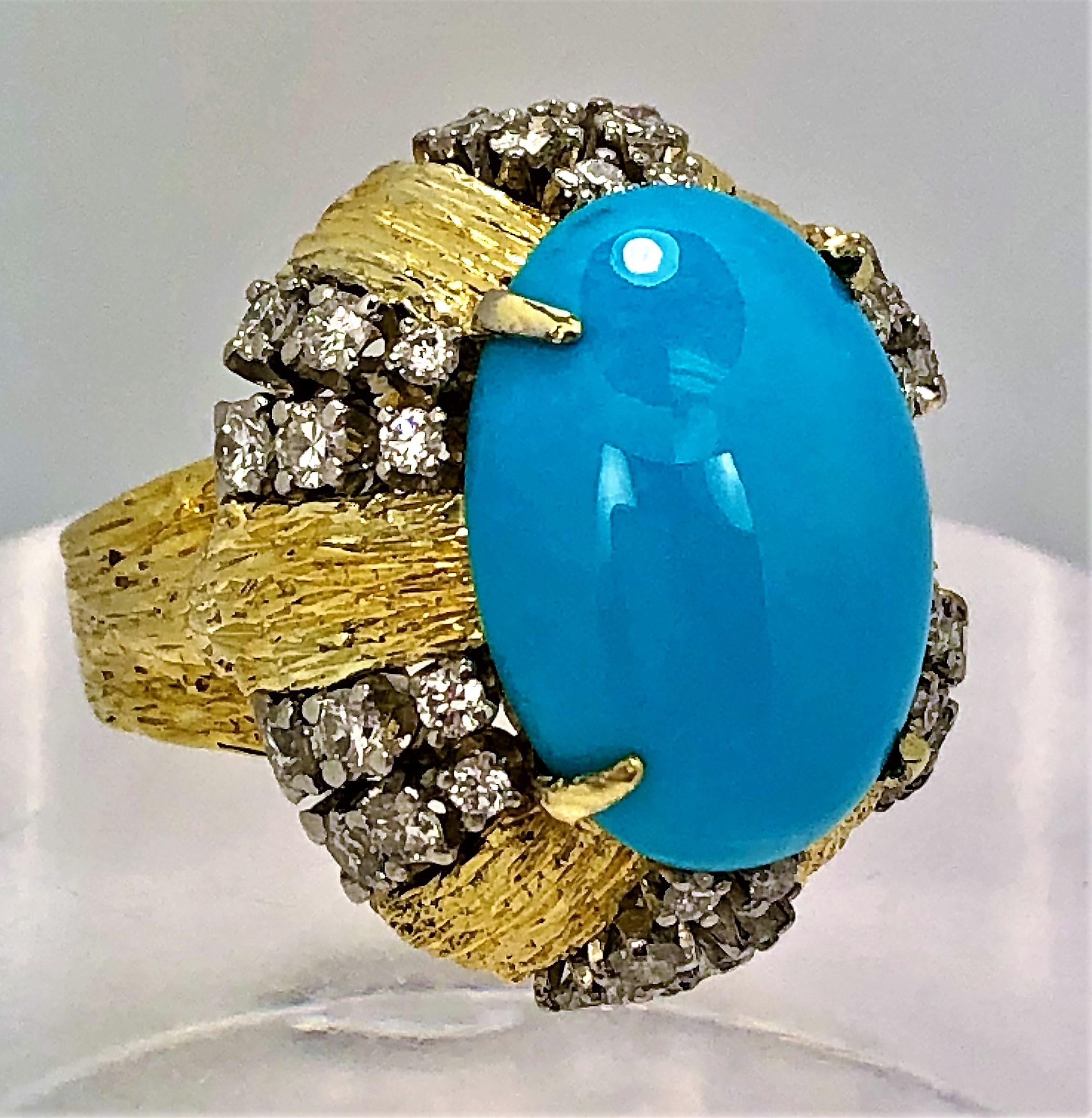 Brilliant Cut Turquoise 18 Karat Gold and Diamond Cocktail Ring