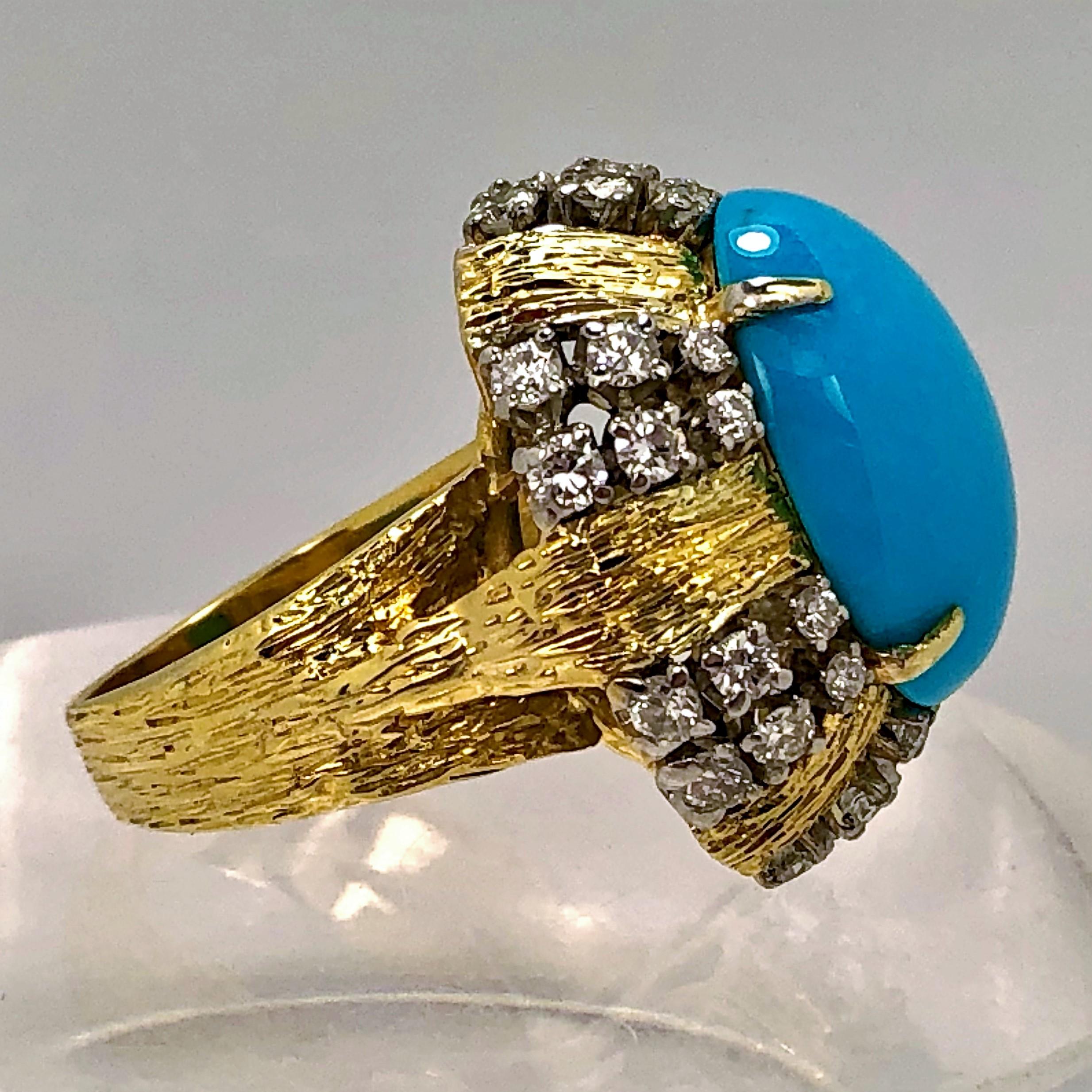 Turquoise 18 Karat Gold and Diamond Cocktail Ring In Good Condition In Palm Beach, FL