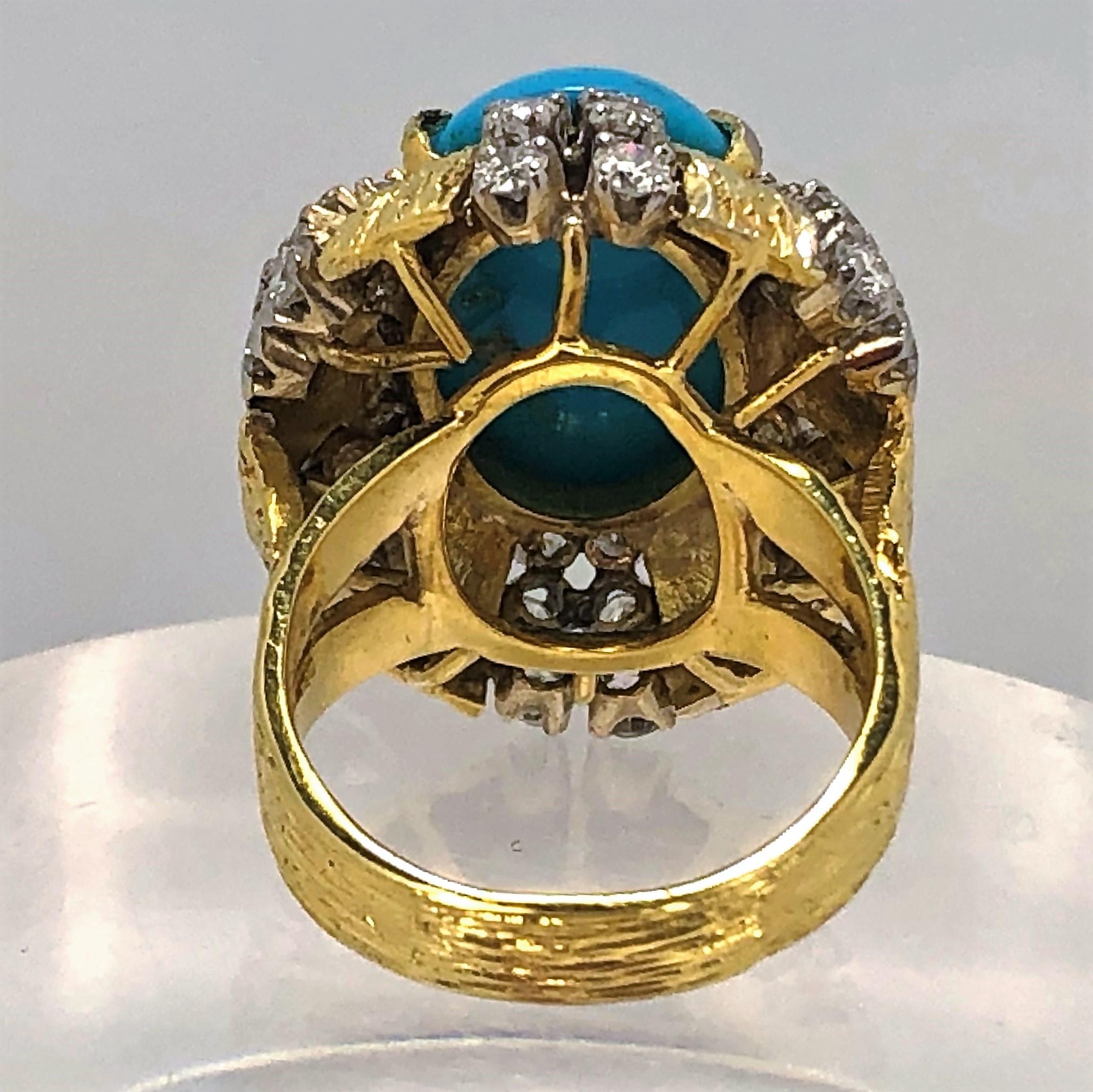 Women's Turquoise 18 Karat Gold and Diamond Cocktail Ring