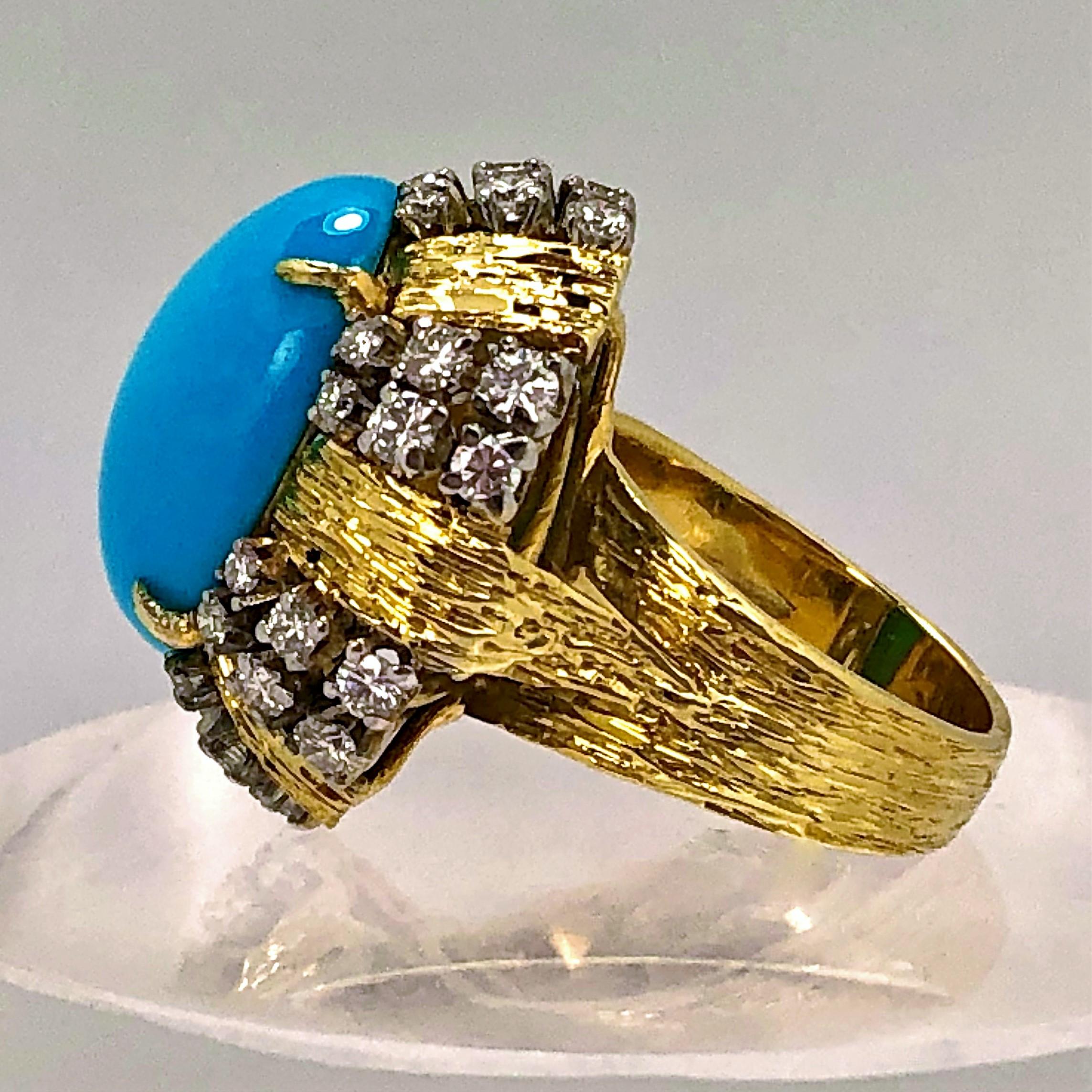 Turquoise 18 Karat Gold and Diamond Cocktail Ring 1