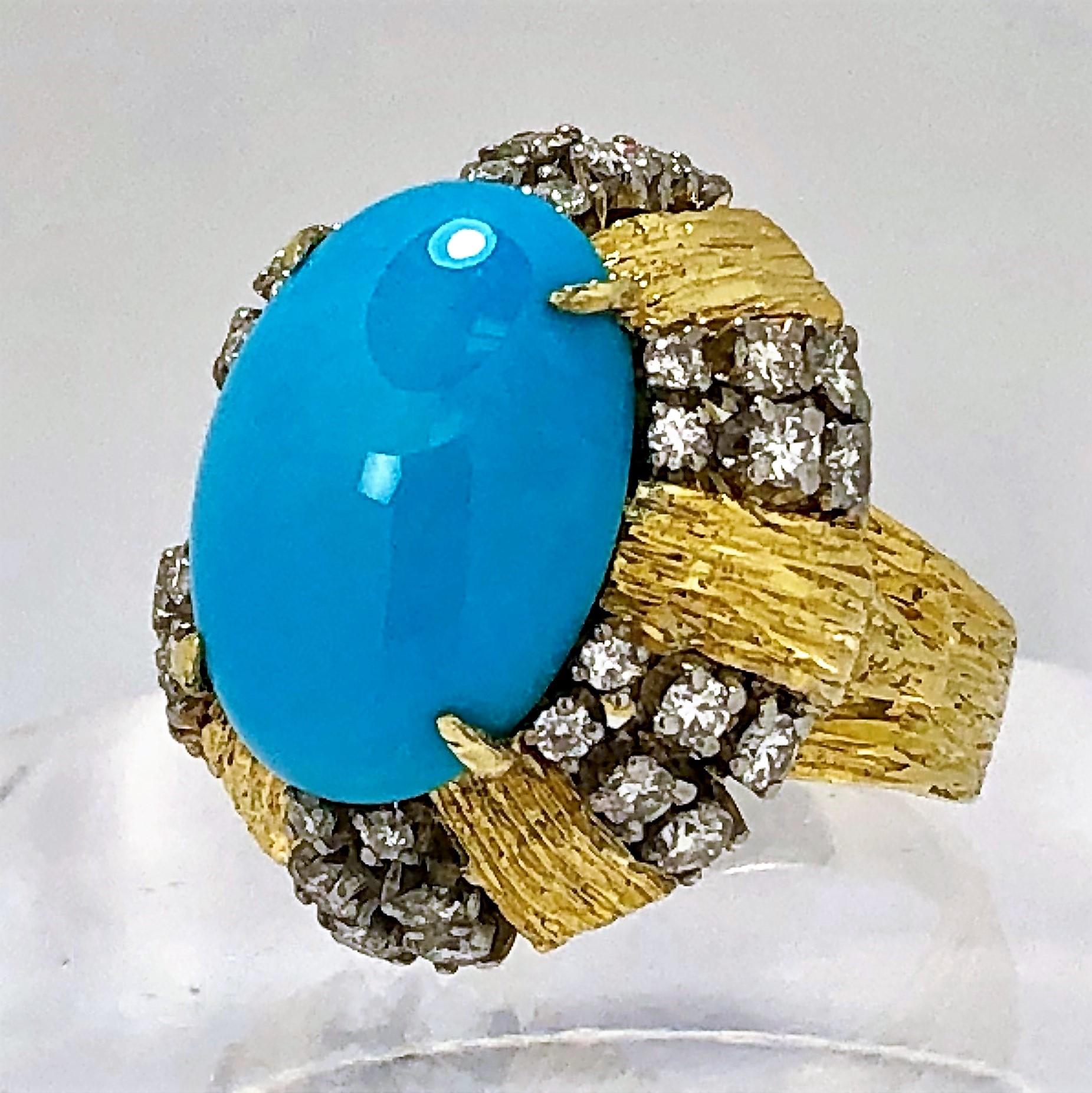 Turquoise 18 Karat Gold and Diamond Cocktail Ring 2