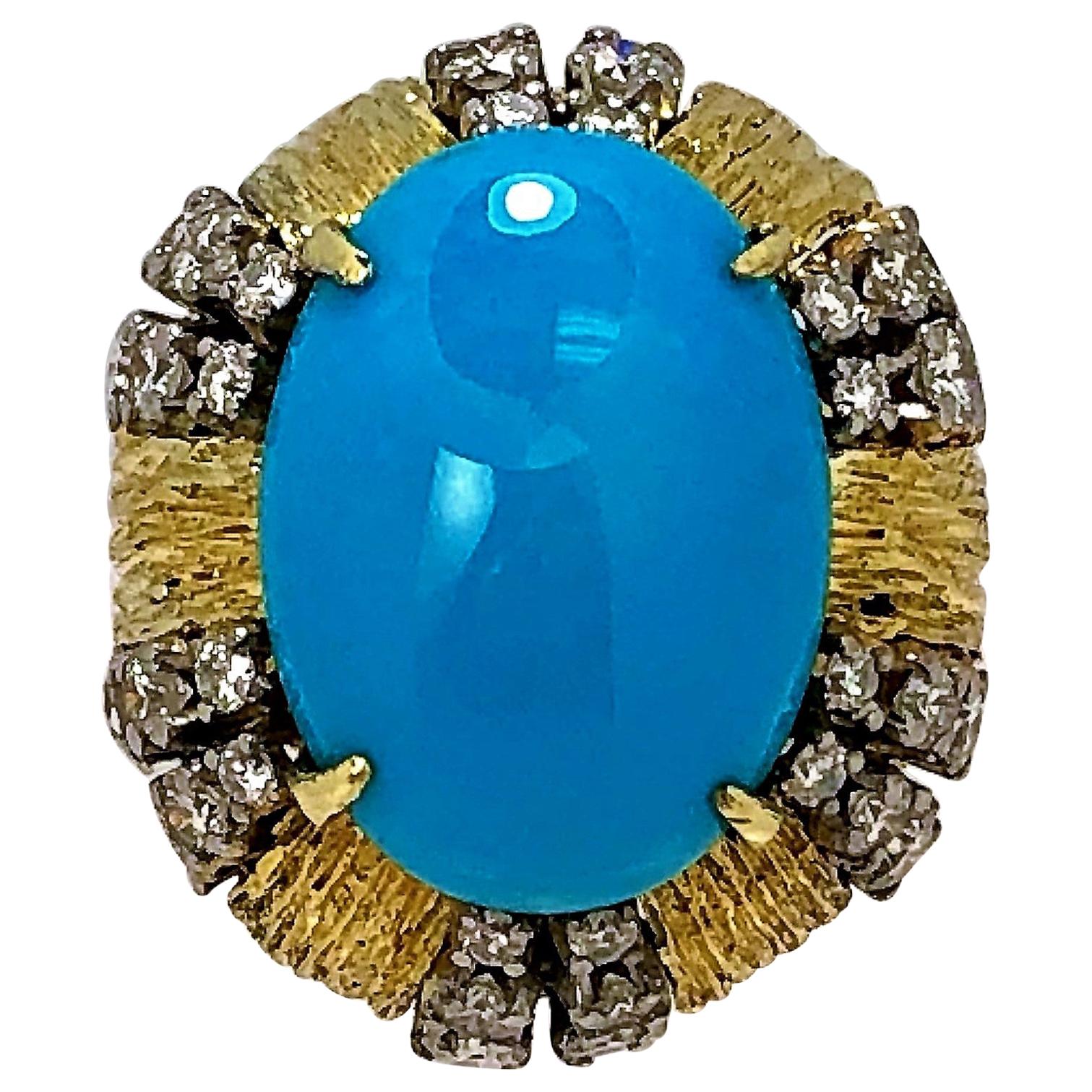 Turquoise 18 Karat Gold and Diamond Cocktail Ring