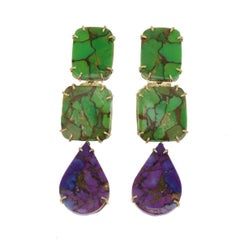 Turquoise 18 Karat Gold Long Earrings