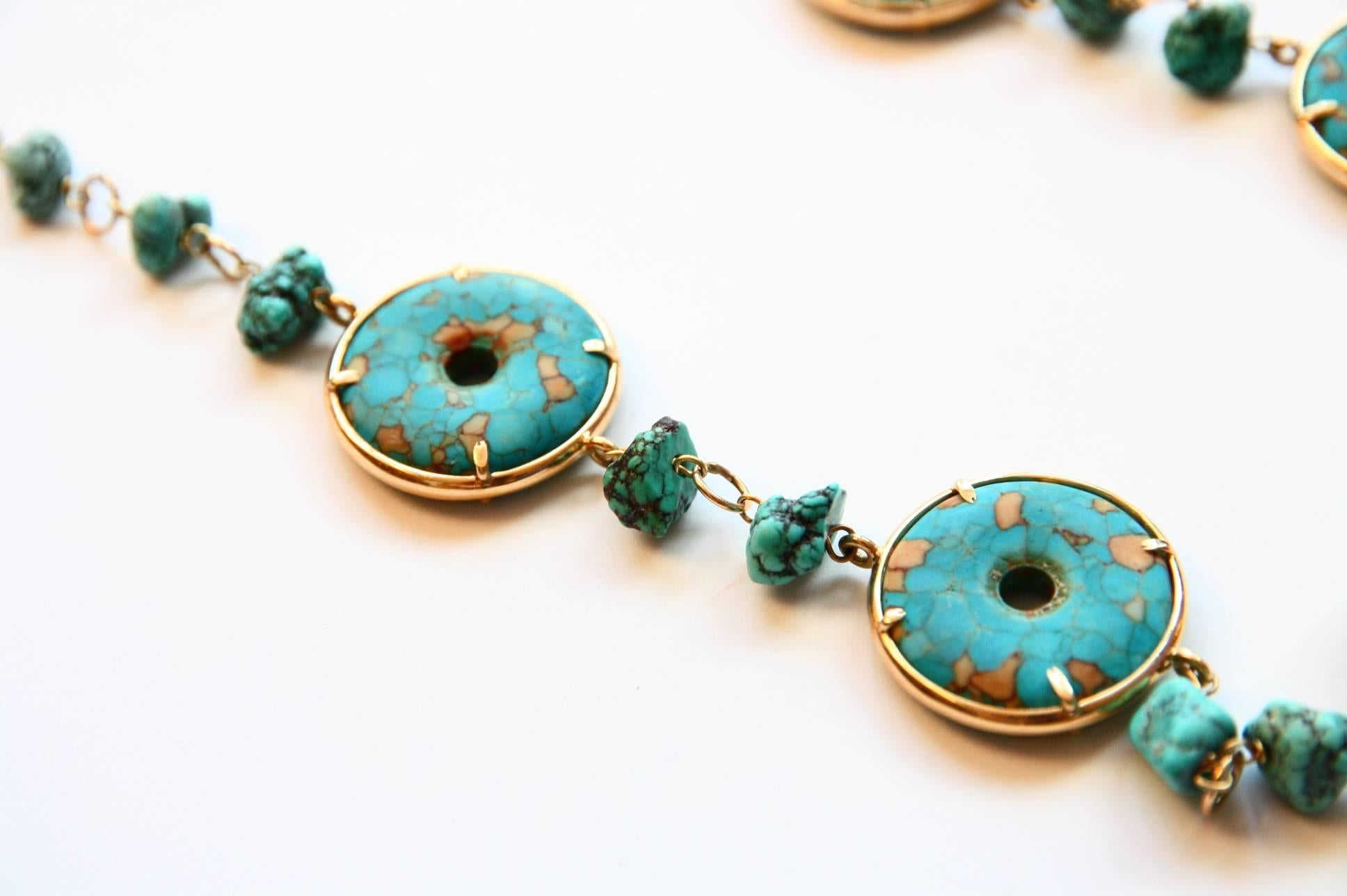 Turquoise 18 Karat Gold Mao Long Necklace In New Condition For Sale In Milan, IT