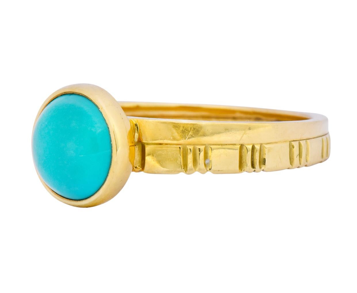 Women's or Men's Turquoise 18 Karat Gold Stacking Ring
