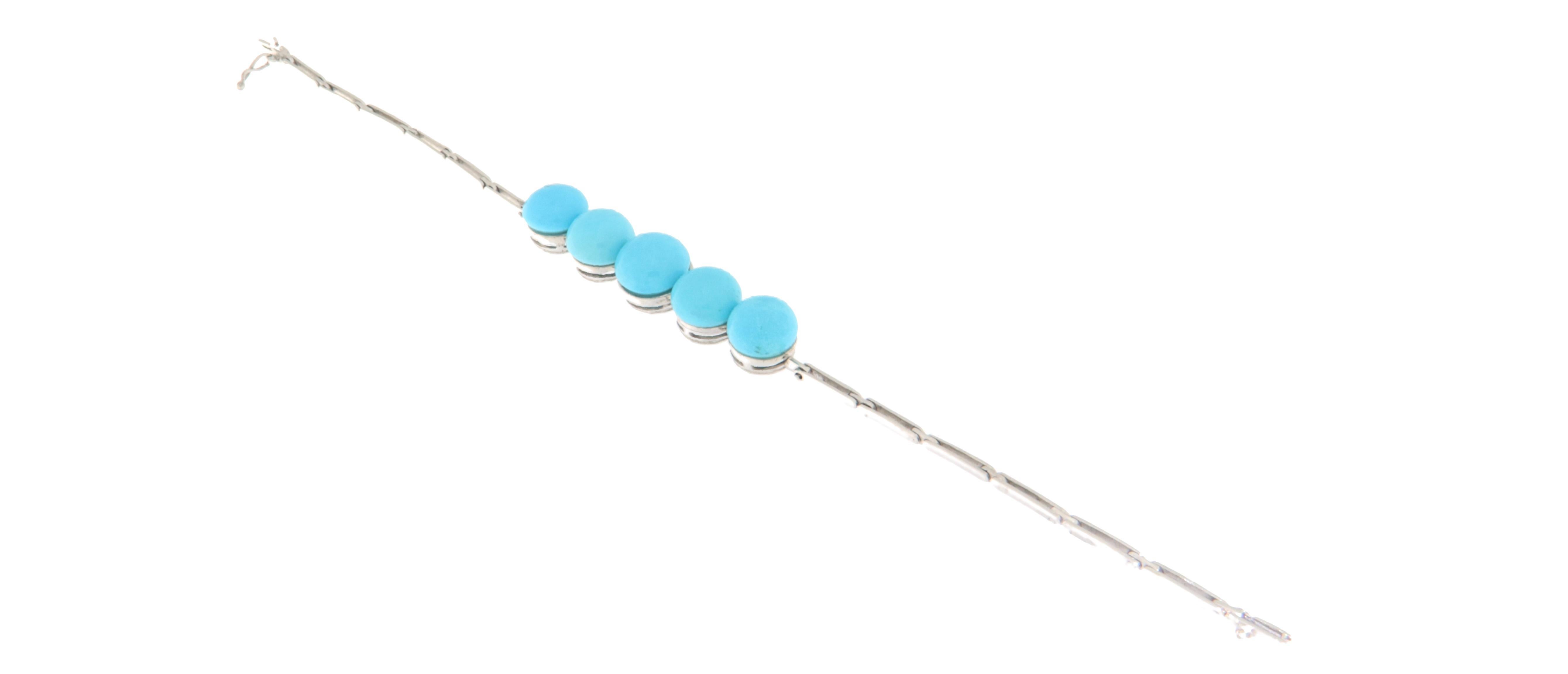Artisan Turquoise 18 Karat White Gold Cuff Bracelet For Sale