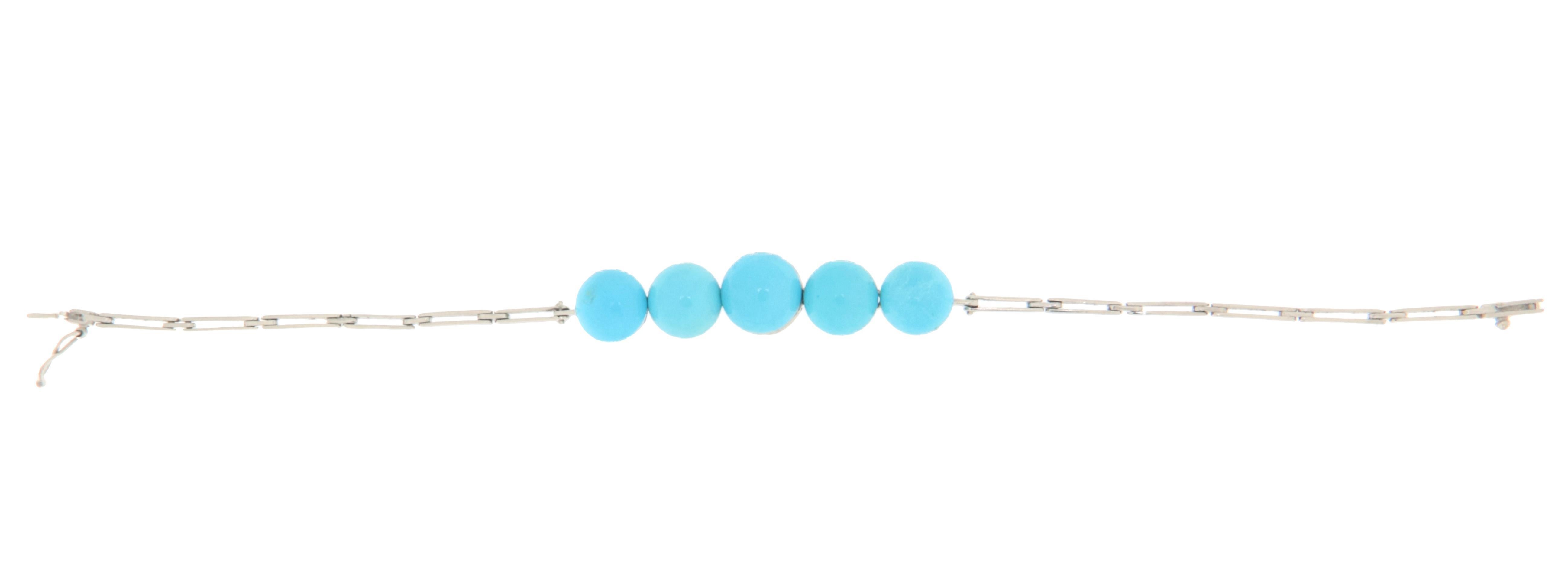 Turquoise 18 Karat White Gold Cuff Bracelet In New Condition For Sale In Marcianise, IT