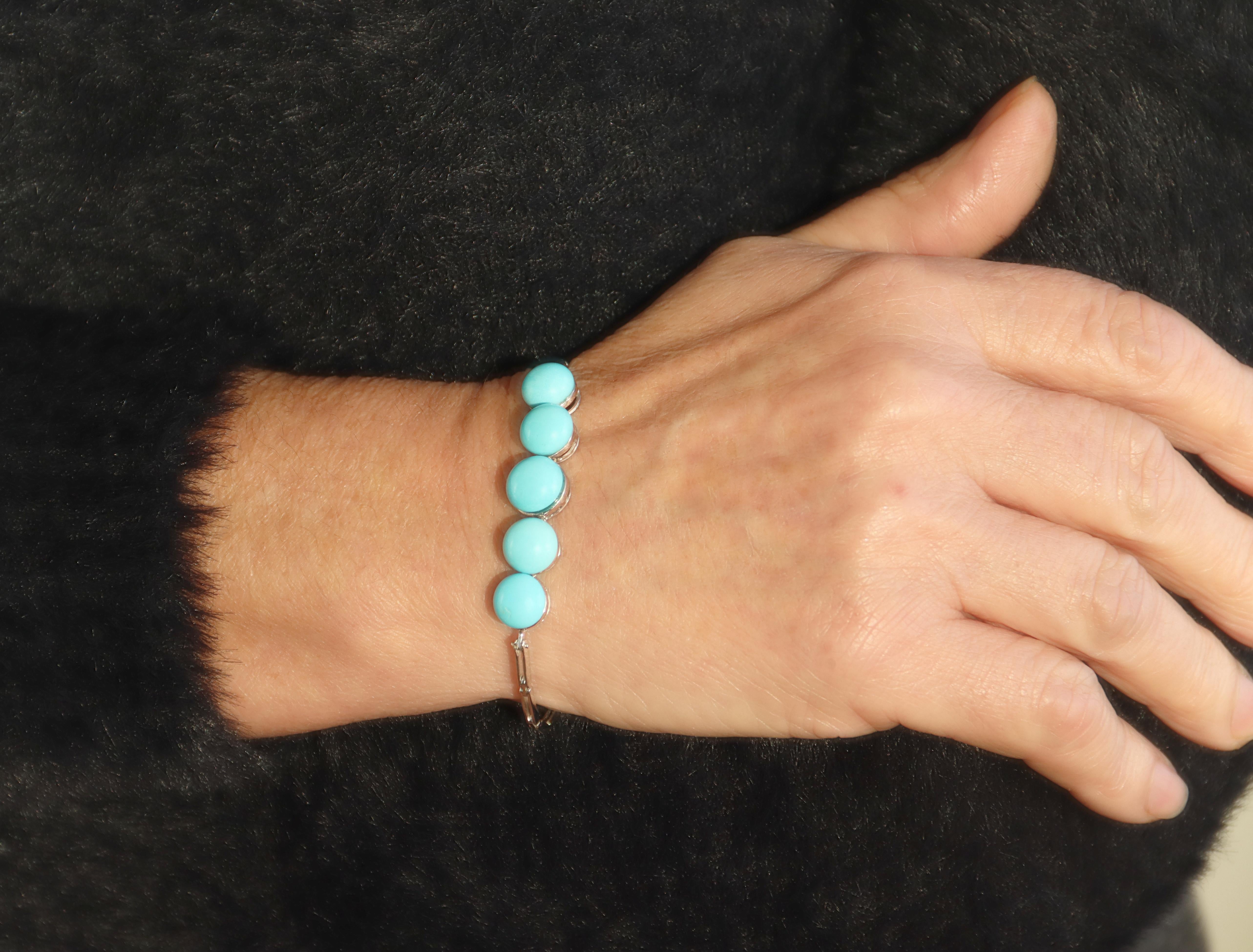 Turquoise 18 Karat White Gold Cuff Bracelet For Sale 1