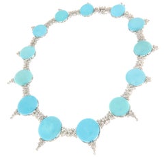 Turquoise 18 Karat White Gold Diamonds Choker Necklace