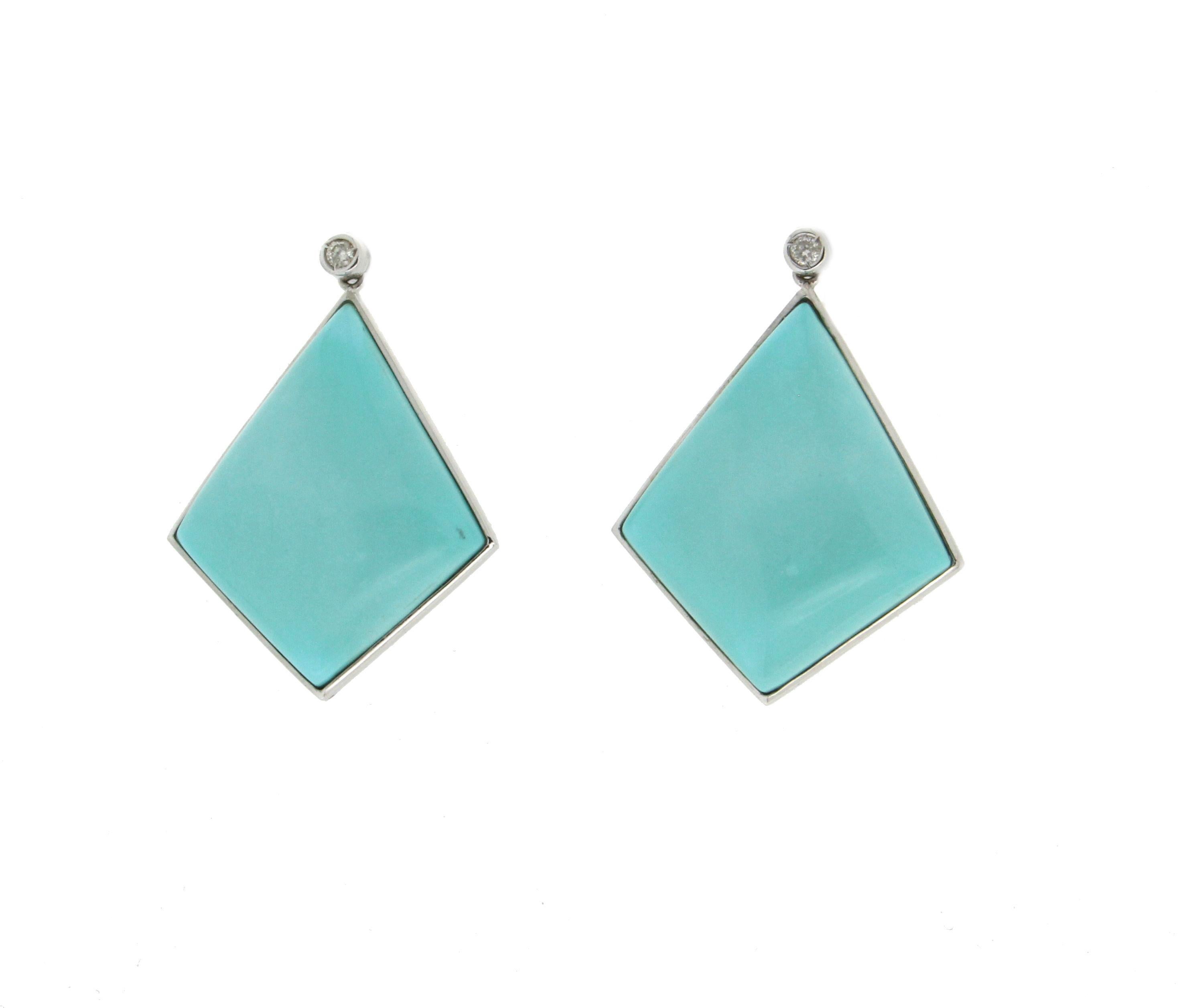 Turquoise, 18 Karat White Gold, Drop Earrings In New Condition In Marcianise, IT