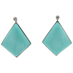 Turquoise, 18 Karat White Gold, Drop Earrings