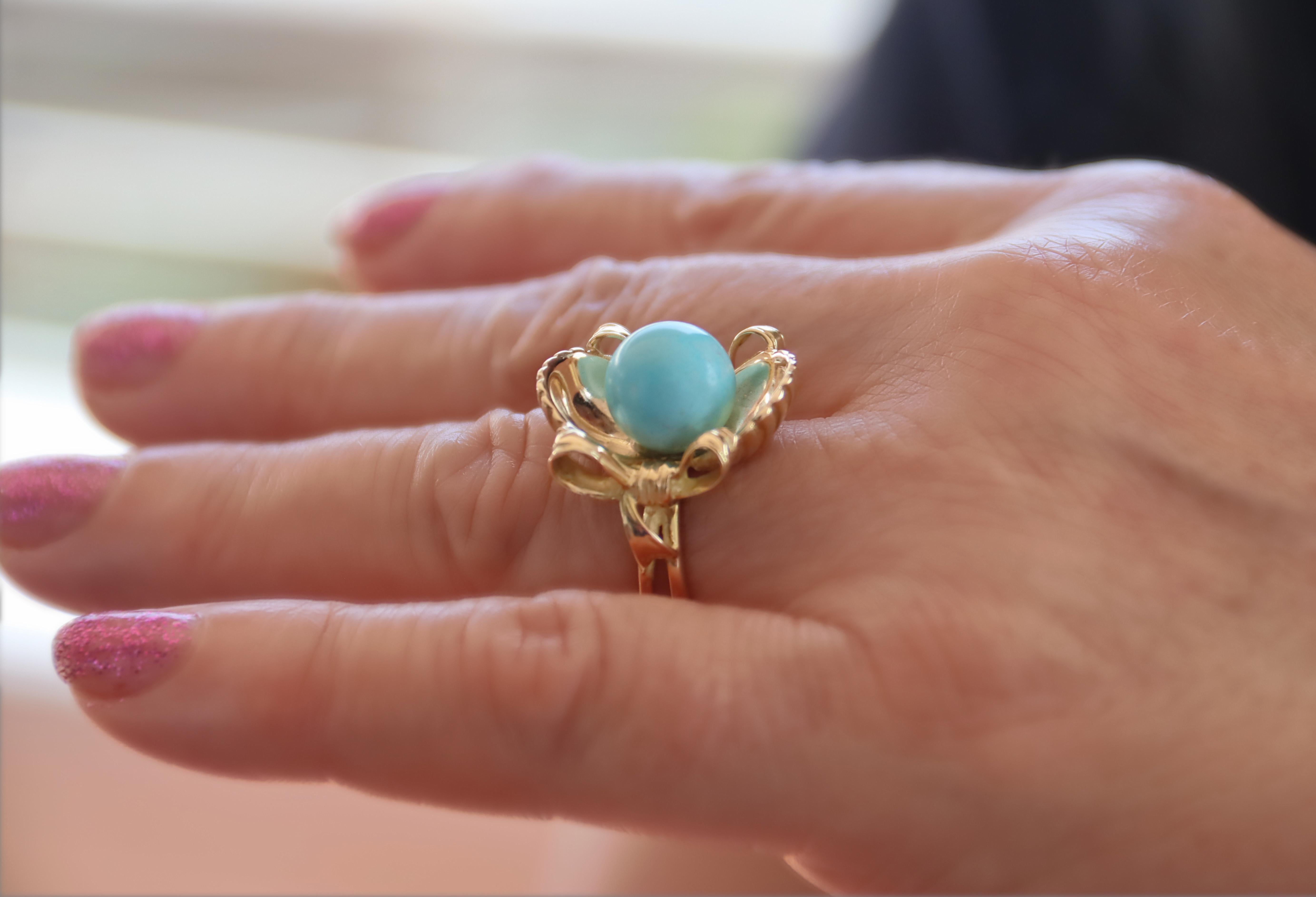 Turquoise 18 Karat Yellow Gold Cocktail Ring In New Condition For Sale In Marcianise, IT