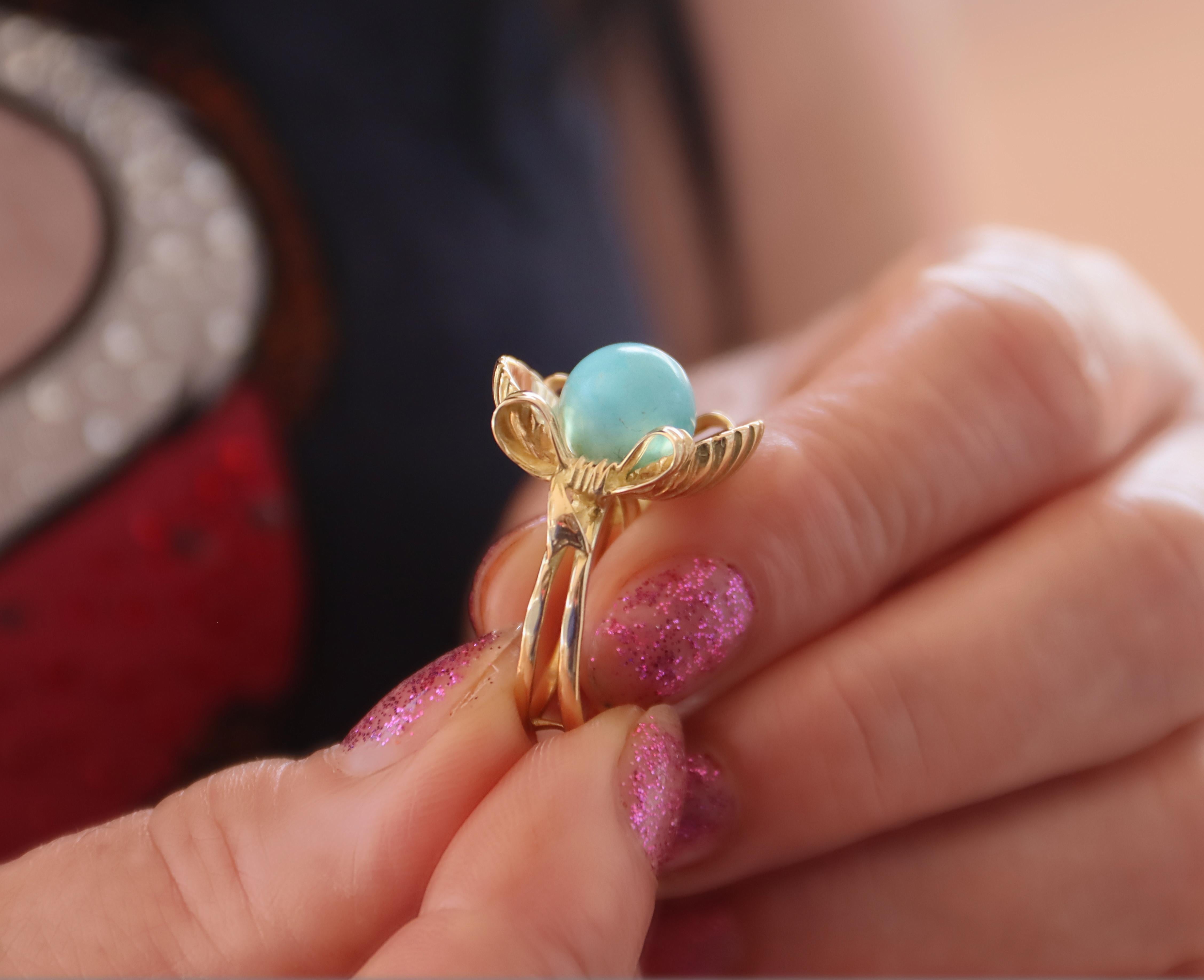 Women's Turquoise 18 Karat Yellow Gold Cocktail Ring For Sale