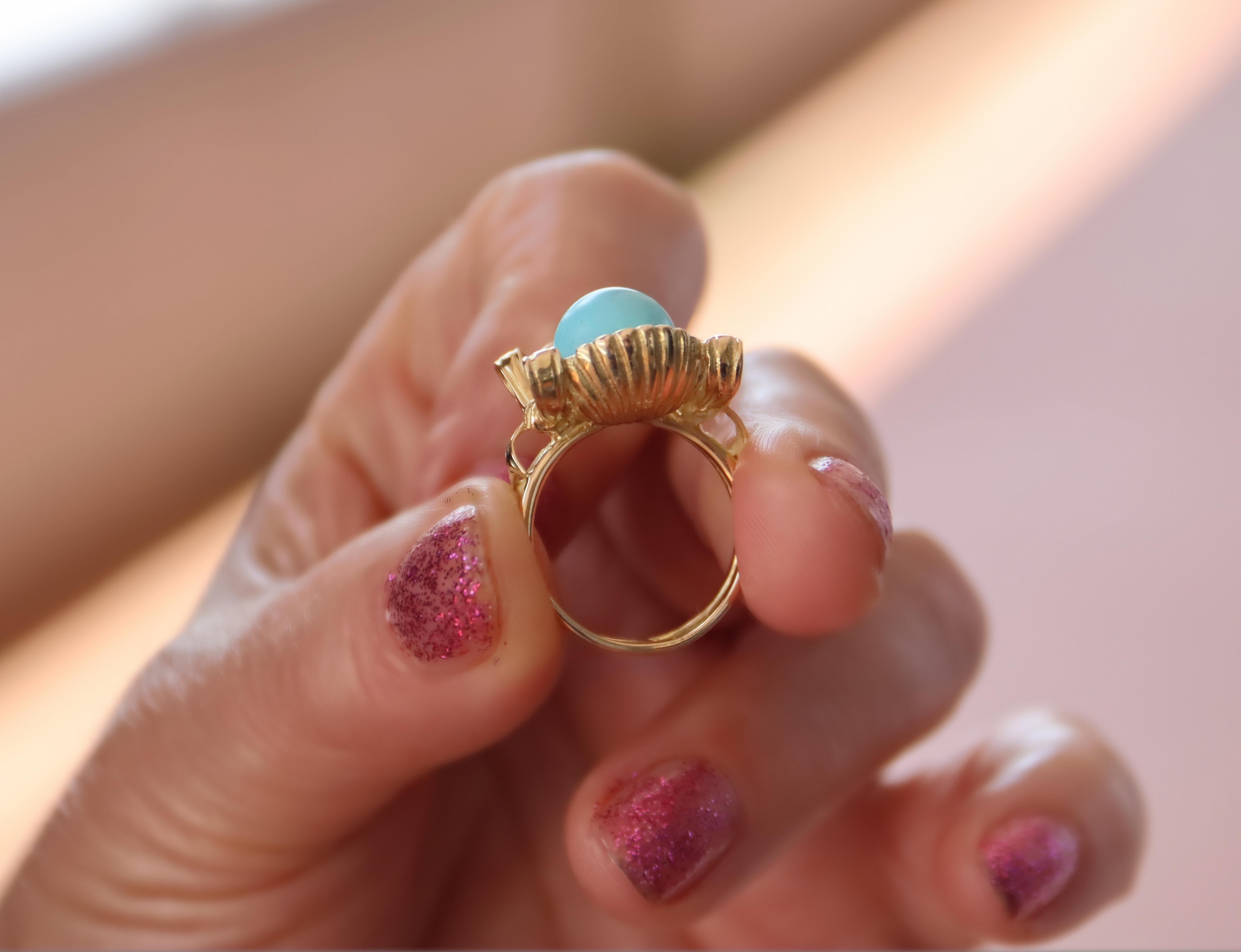 Turquoise 18 Karat Yellow Gold Cocktail Ring For Sale 1