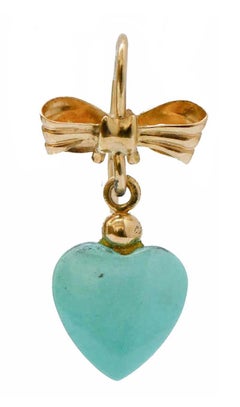 Turquoise, 18 Karat Yellow Gold Dangle Earrings.