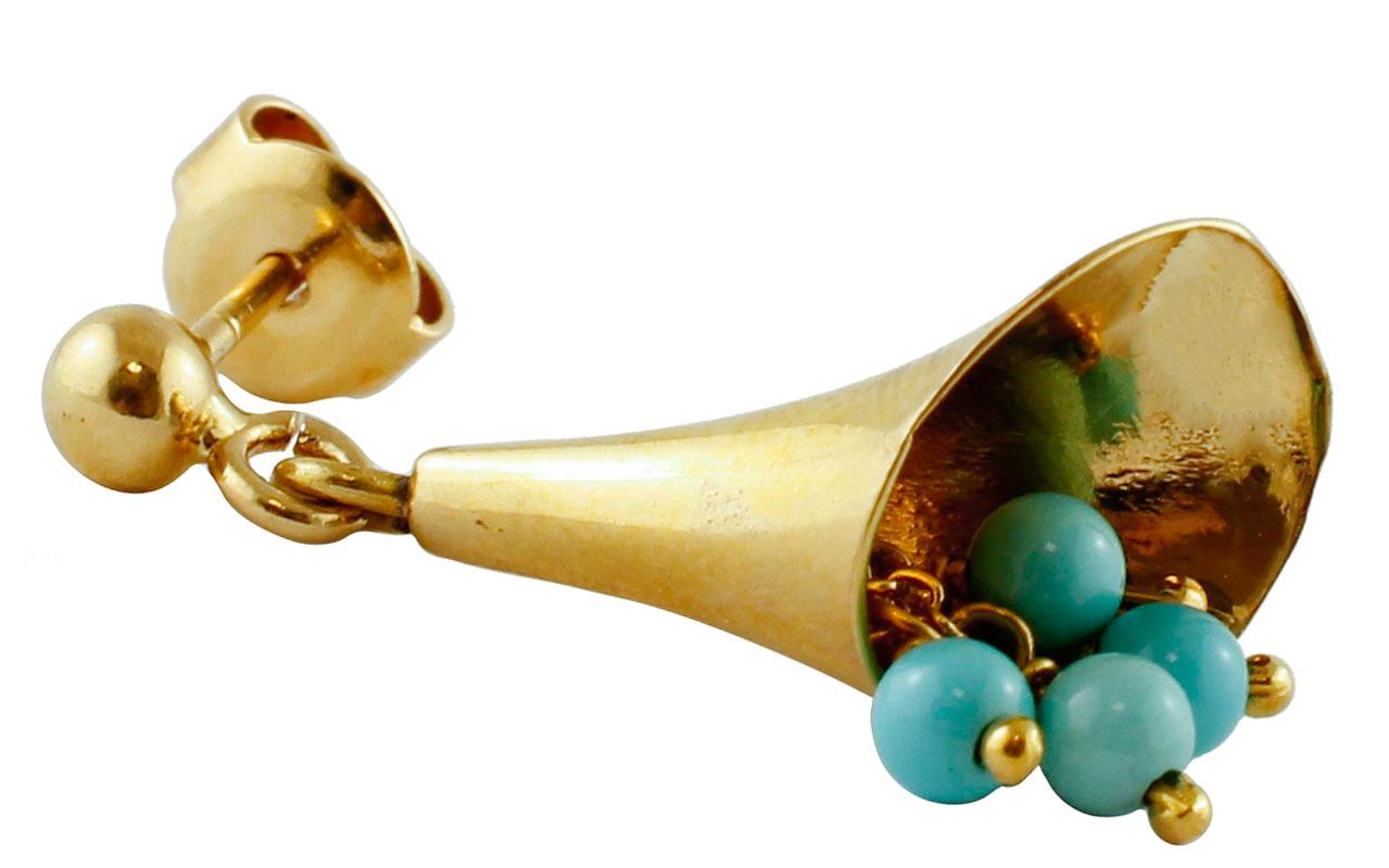 Retro Turquoise, 18 Karat Yellow Gold Dangle Earrings
