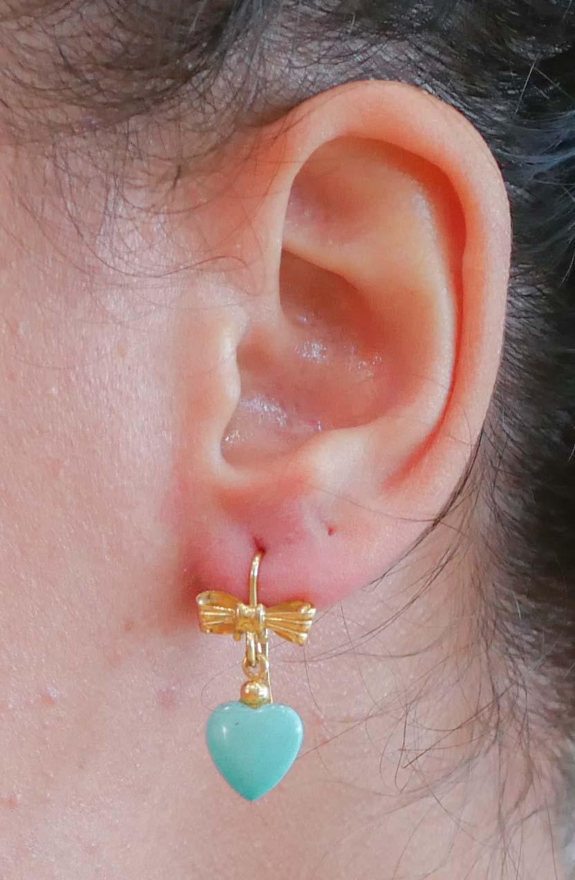 Turquoise, 18 Karat Yellow Gold Dangle Earrings. In Good Condition For Sale In Marcianise, Marcianise (CE)