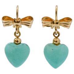 Turquoise, 18 Karat Yellow Gold Dangle Earrings.